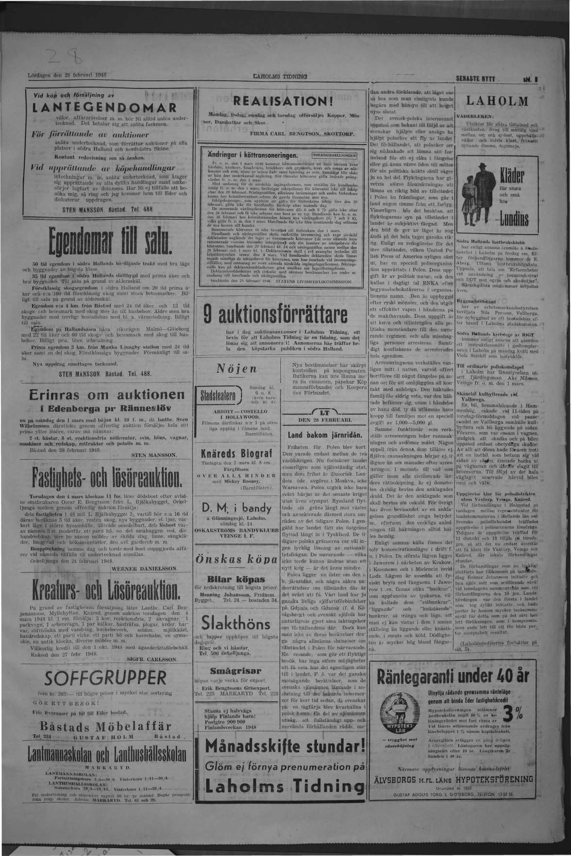 Laholms Tidning Lördag 28 februari 1948, sida 3