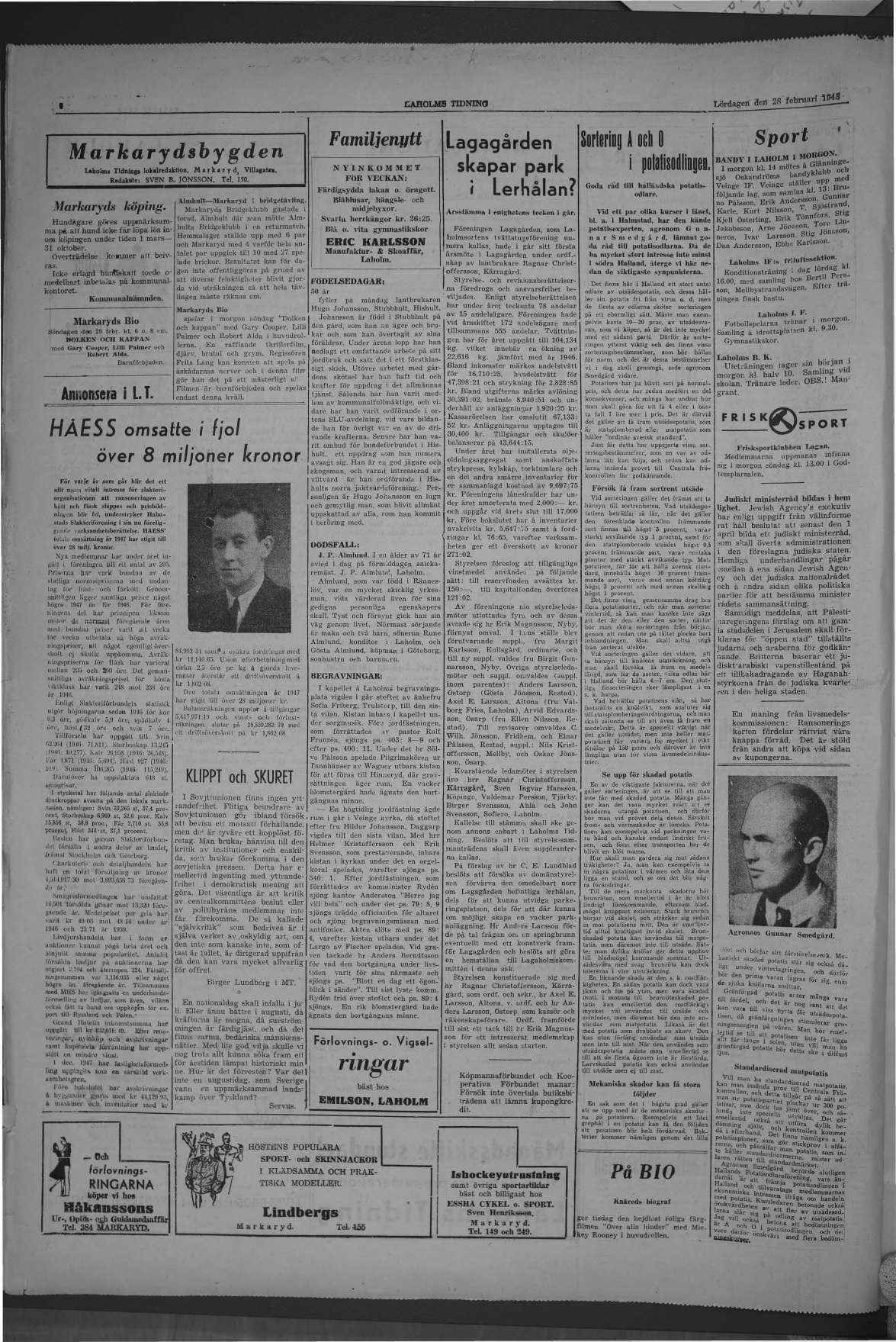 Laholms Tidning Lördag 28 februari 1948, sida 4
