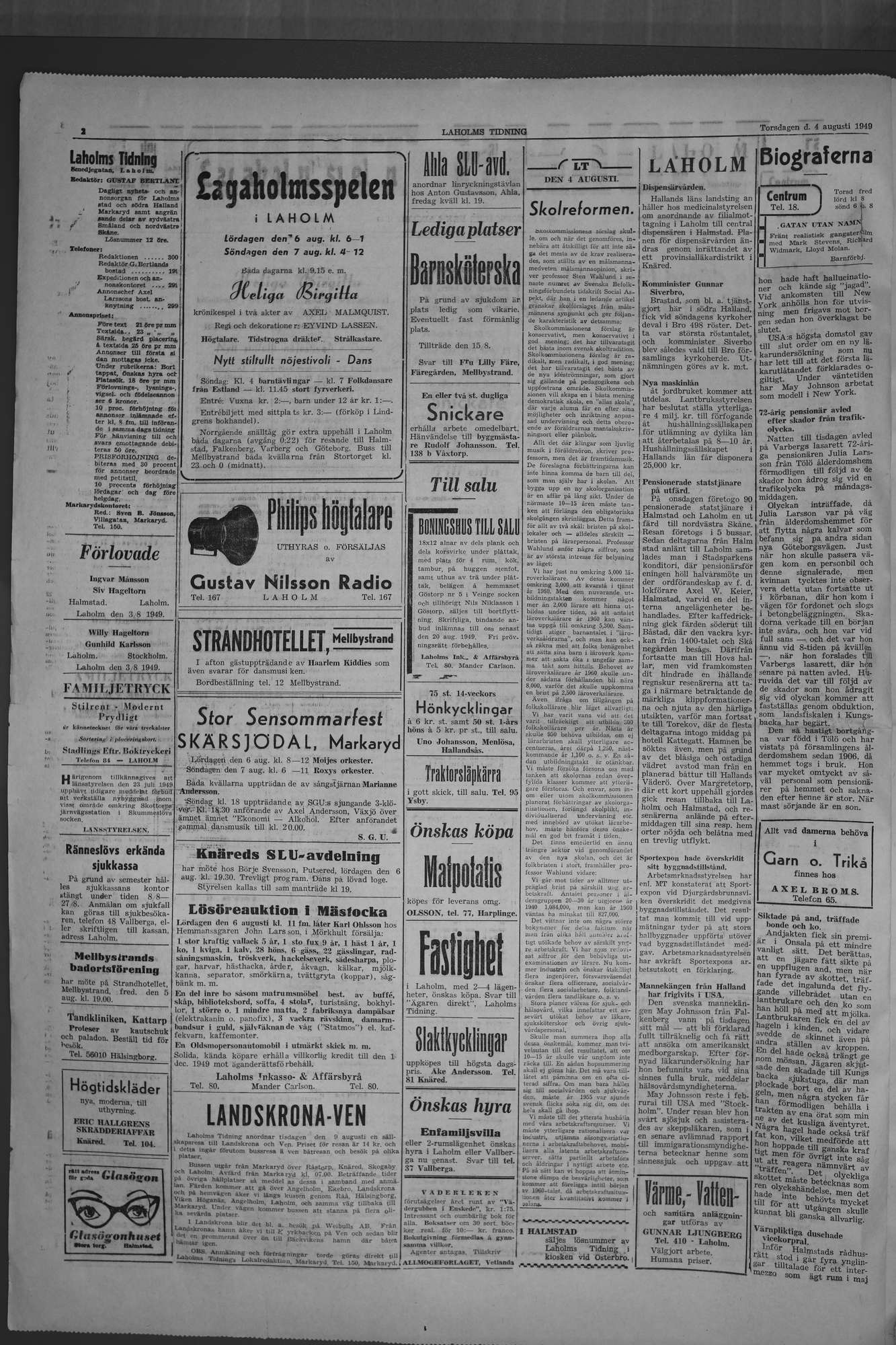 Laholms Tidning Torsdag 4 augusti 1949, sida 2