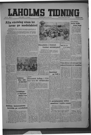 Förstasidan, Onsdag 28 juli 1948