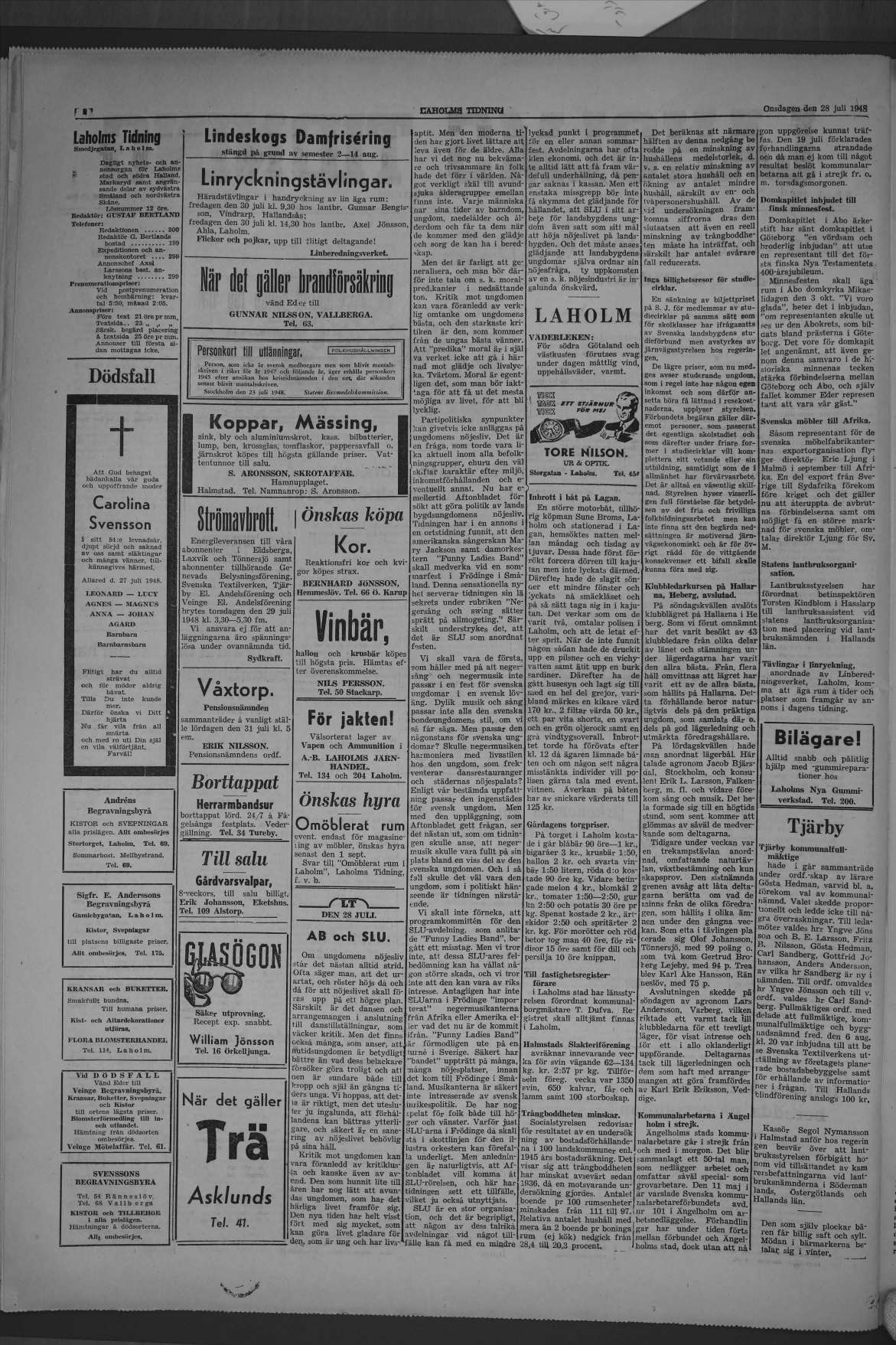 Laholms Tidning Onsdag 28 juli 1948, sida 2