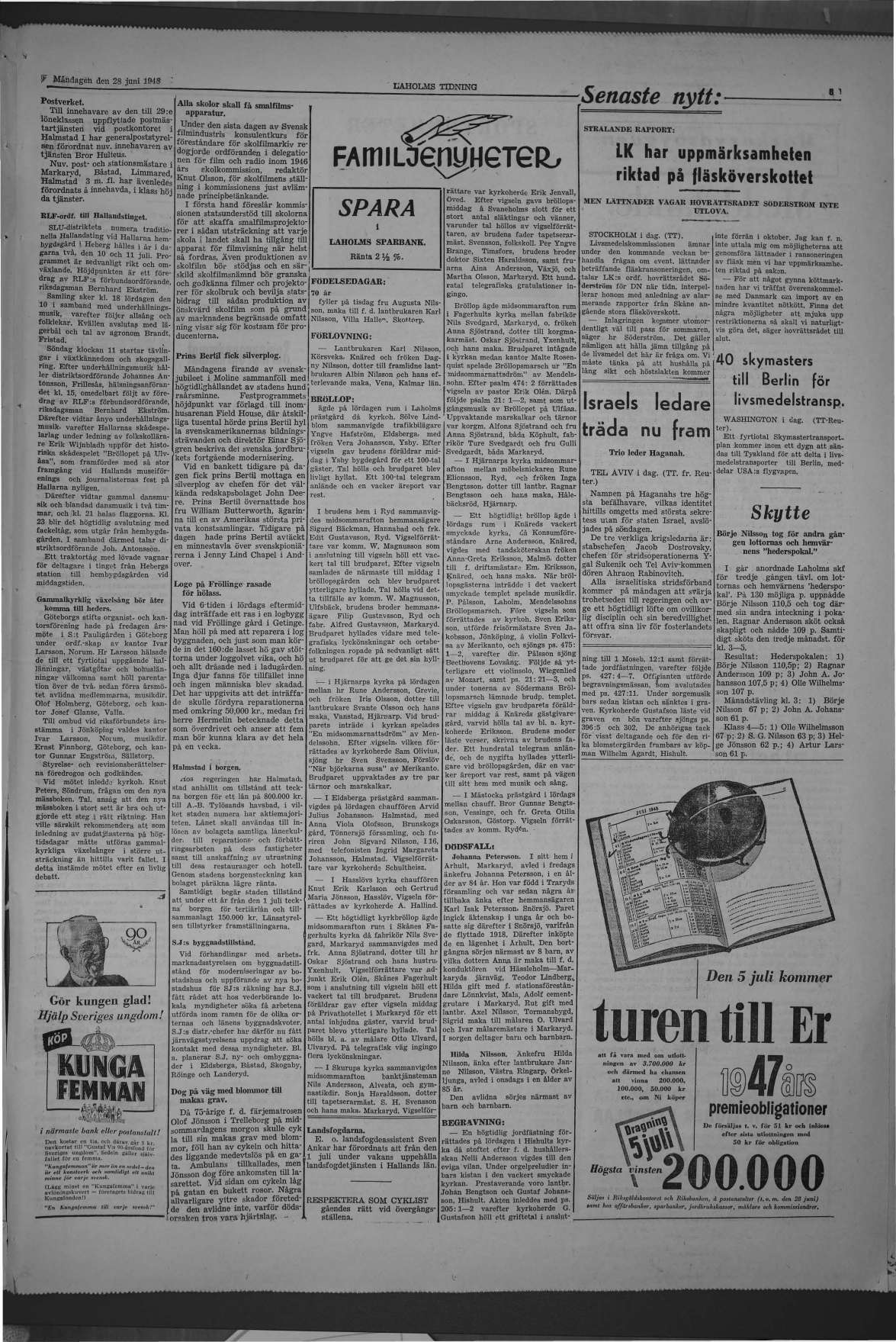 Laholms Tidning Måndag 28 juni 1948, sida 3