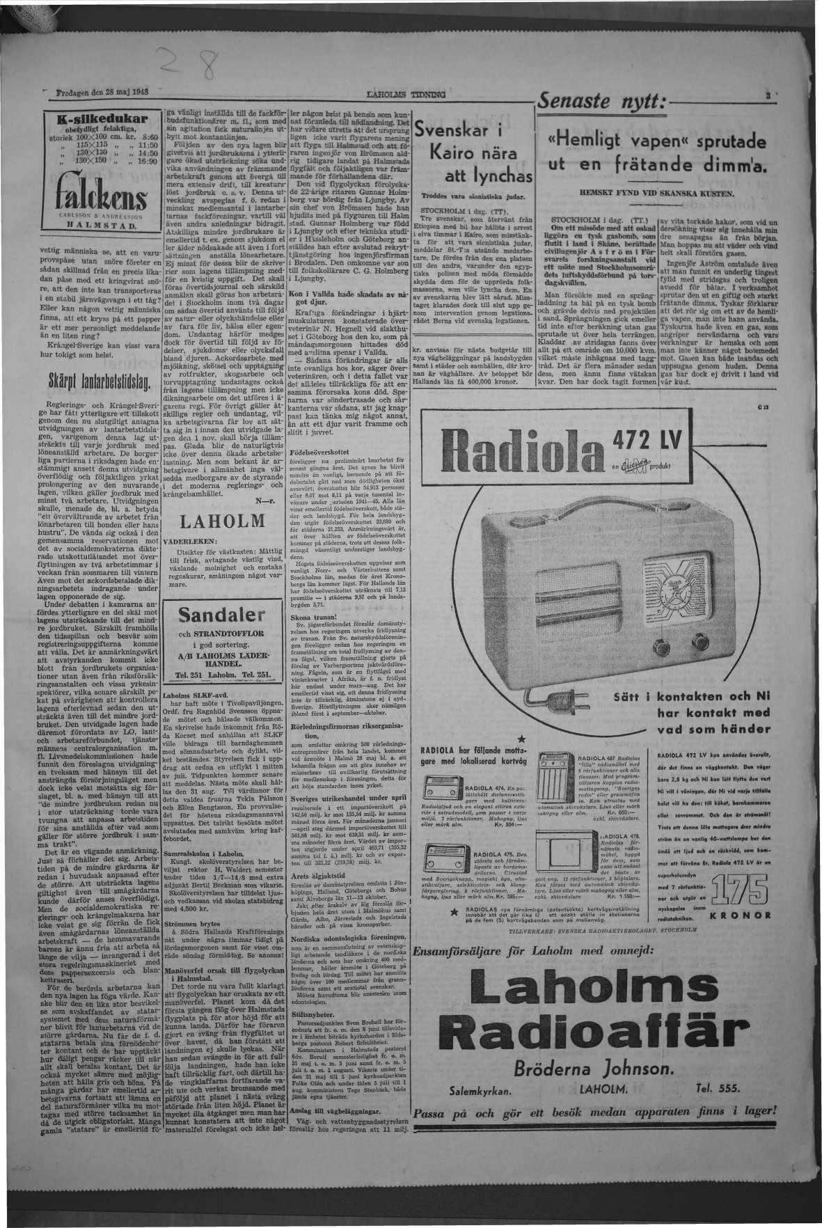 Laholms Tidning Fredag 28 maj 1948, sida 3