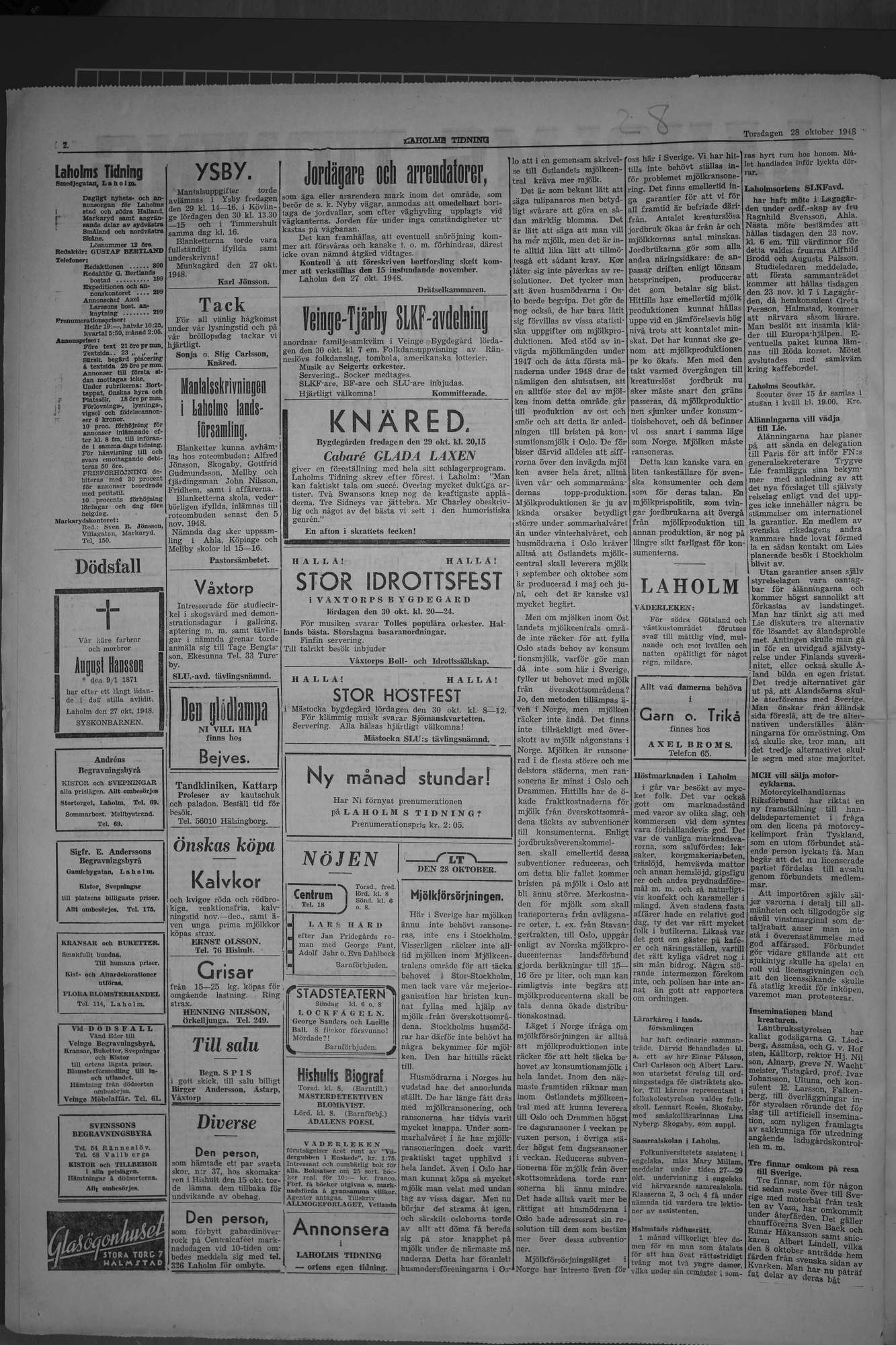 Laholms Tidning Torsdag 28 oktober 1948, sida 2