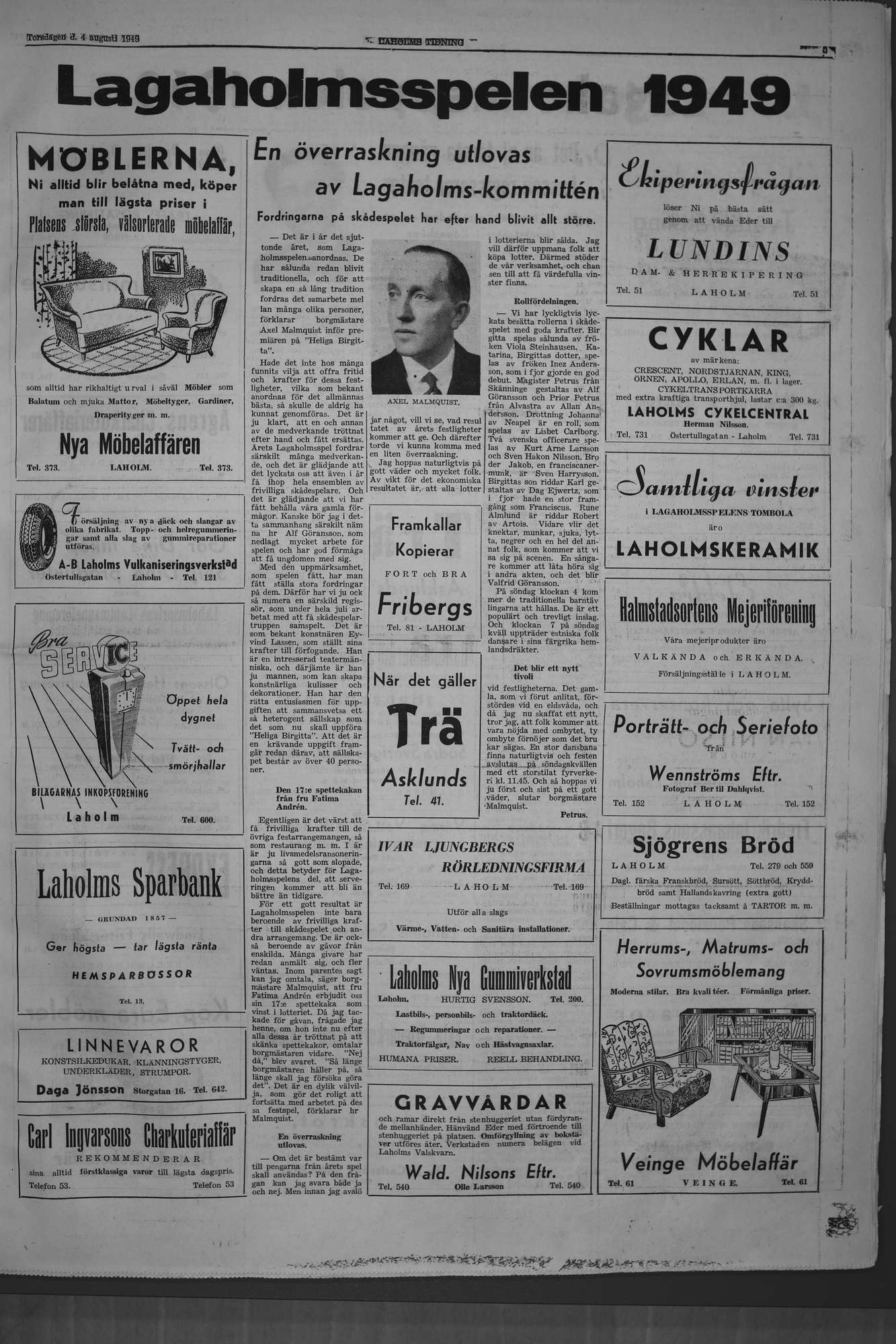 Laholms Tidning Torsdag 4 augusti 1949, sida 5