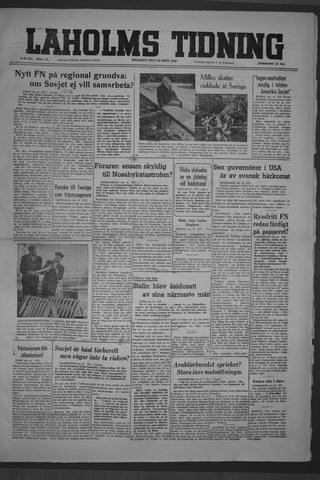 Förstasidan, Tisdag 28 september 1948