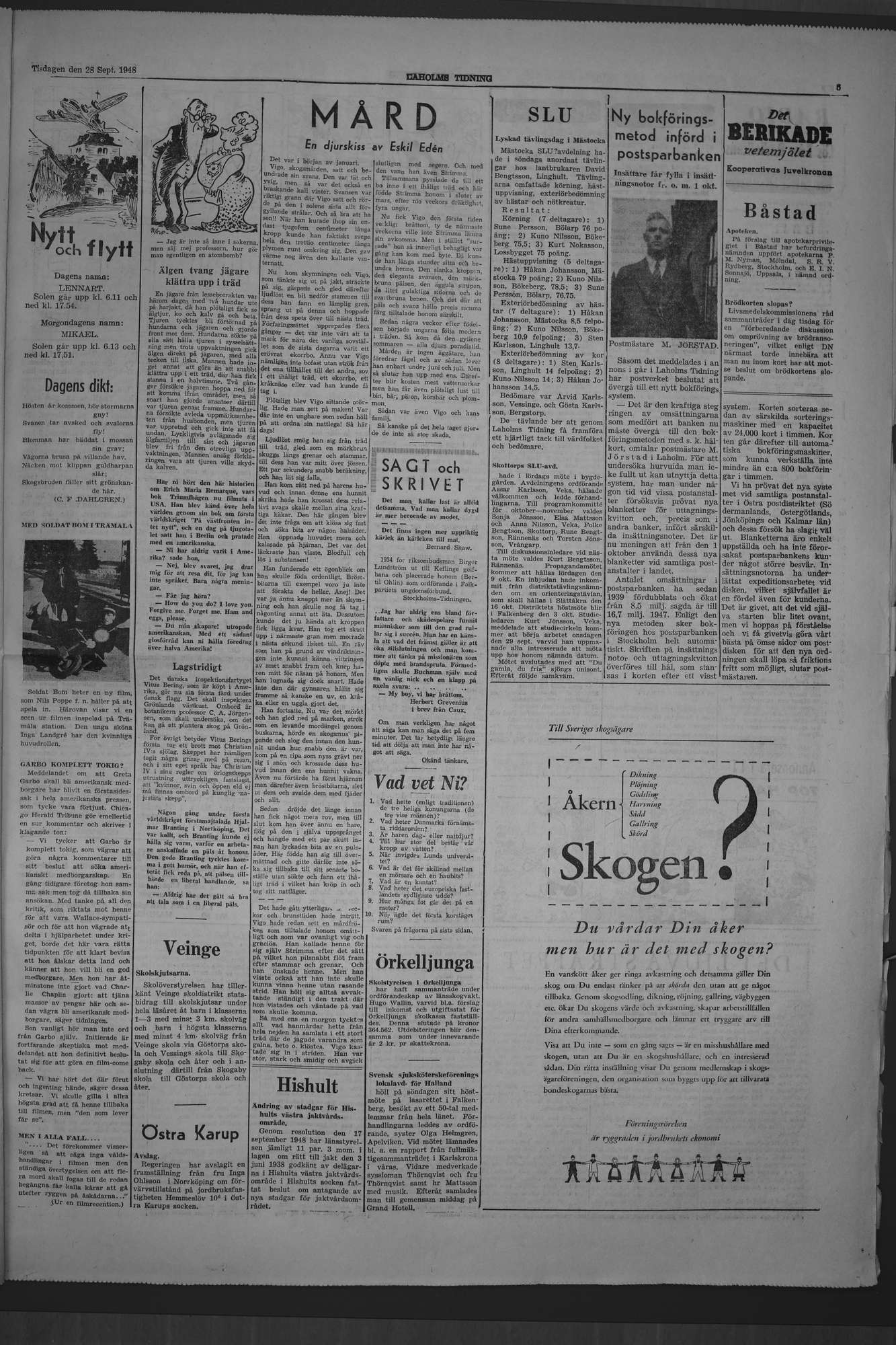Laholms Tidning Tisdag 28 september 1948, sida 5