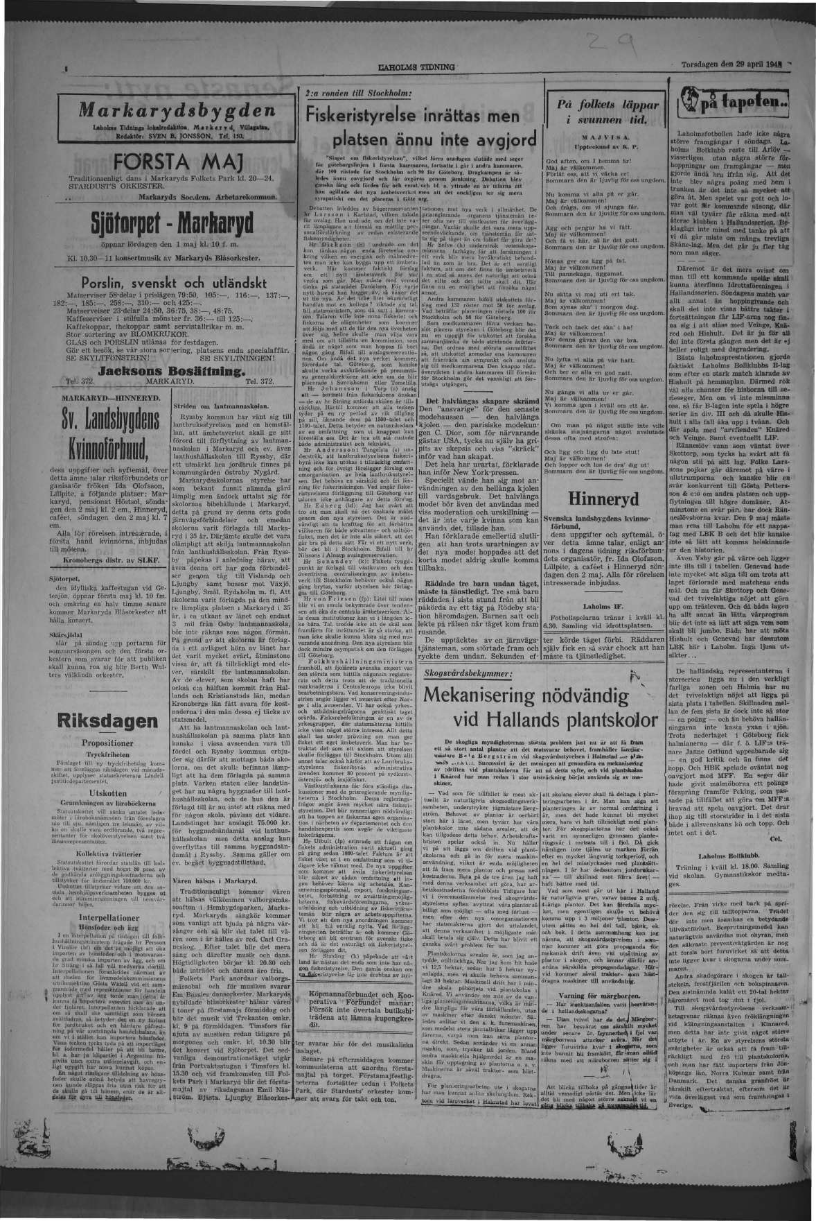 Laholms Tidning Torsdag 29 april 1948, sida 4