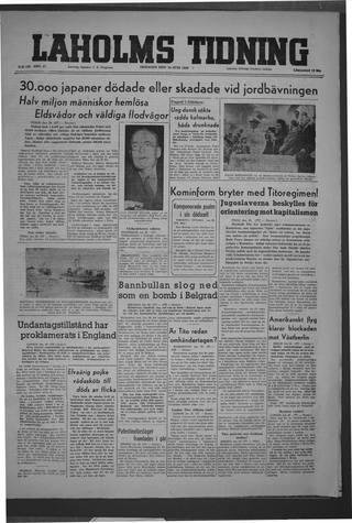 Förstasidan, Tisdag 29 juni 1948