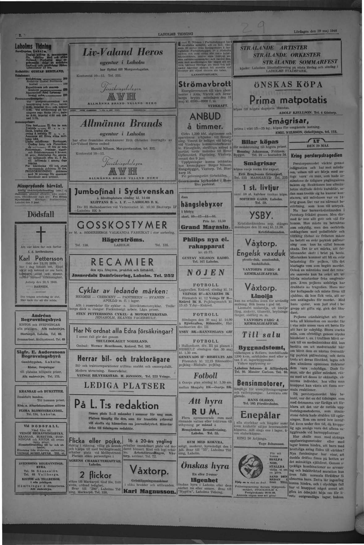 Laholms Tidning Lördag 29 maj 1948, sida 2