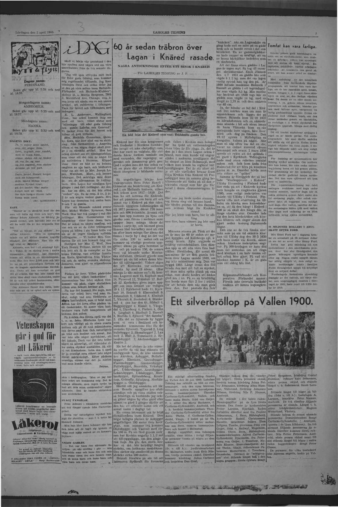 Laholms Tidning Lördag 3 april 1948, sida 7