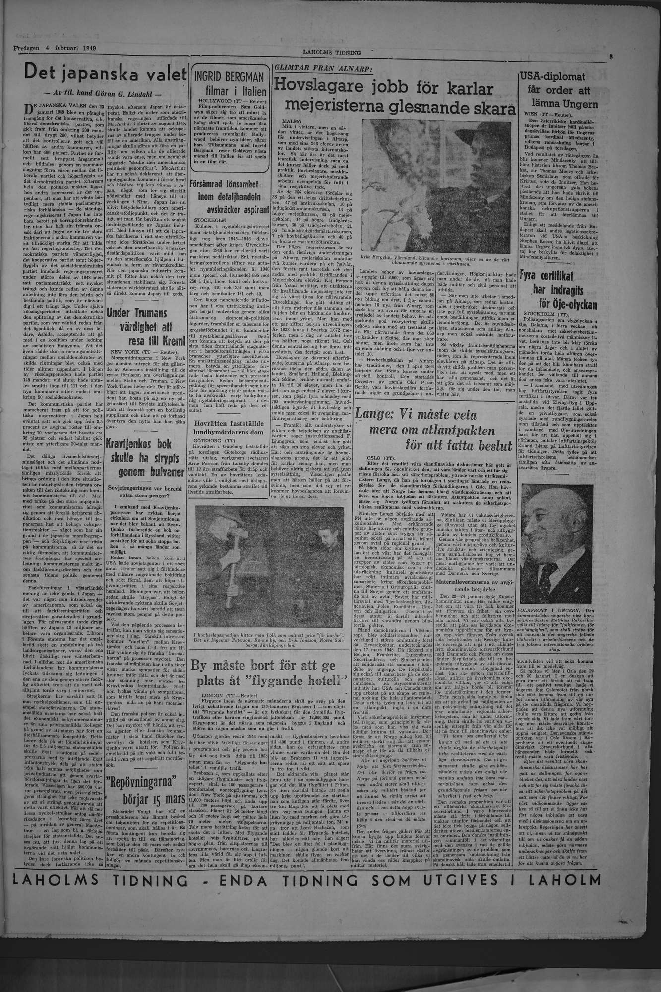 Laholms Tidning Fredag 4 februari 1949, sida 5