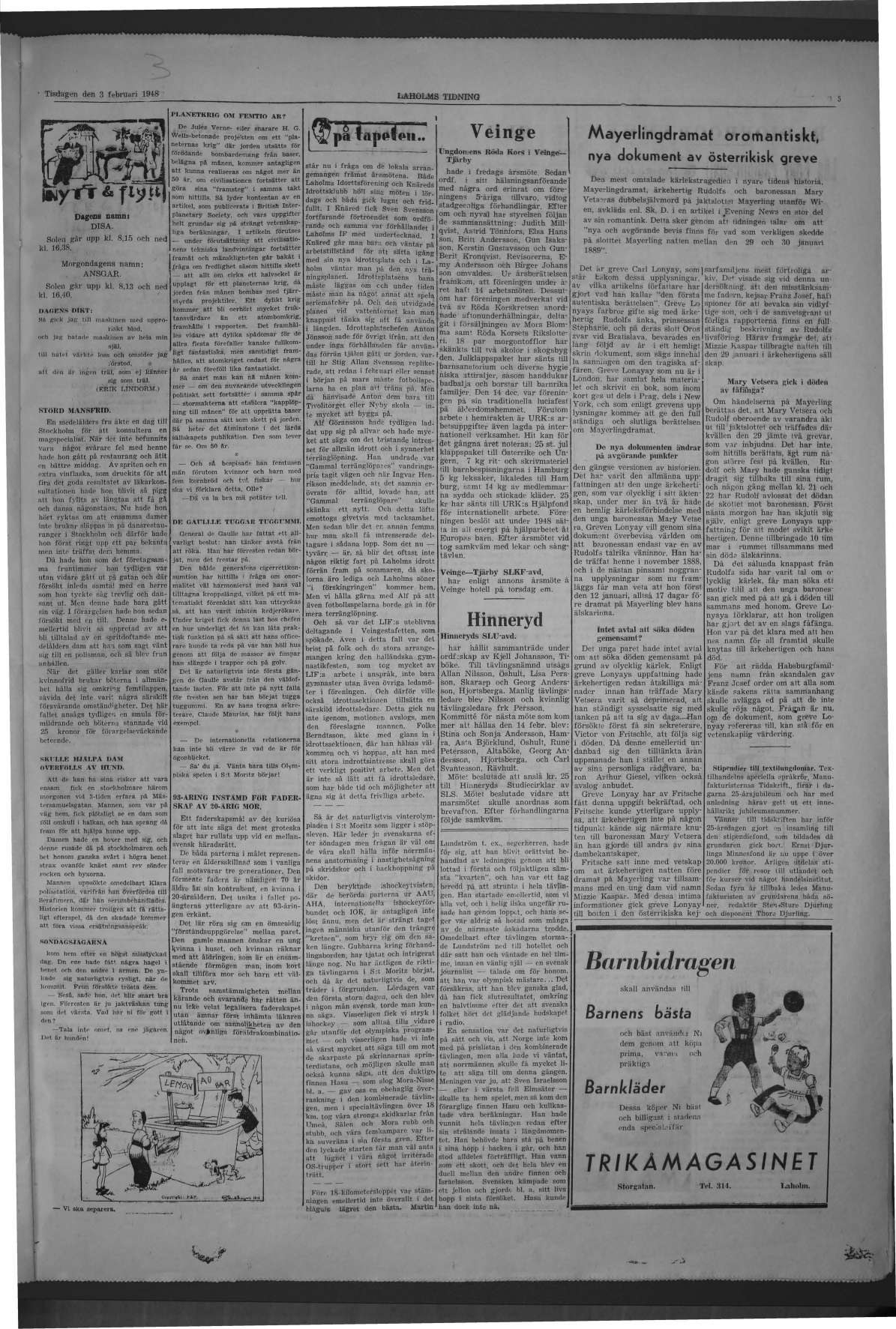 Laholms Tidning Tisdag 3 februari 1948, sida 5