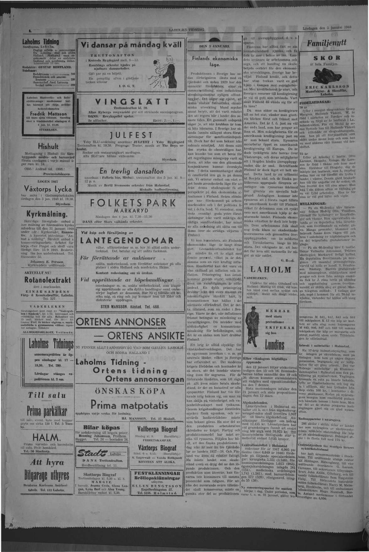 Laholms Tidning Lördag 3 januari 1948, sida 2