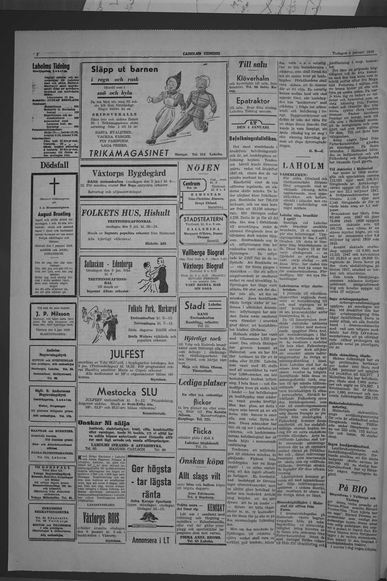 Laholms Tidning Tisdag 4 januari 1949, sida 2