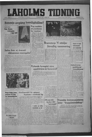 Förstasidan, Onsdag 3 mars 1948