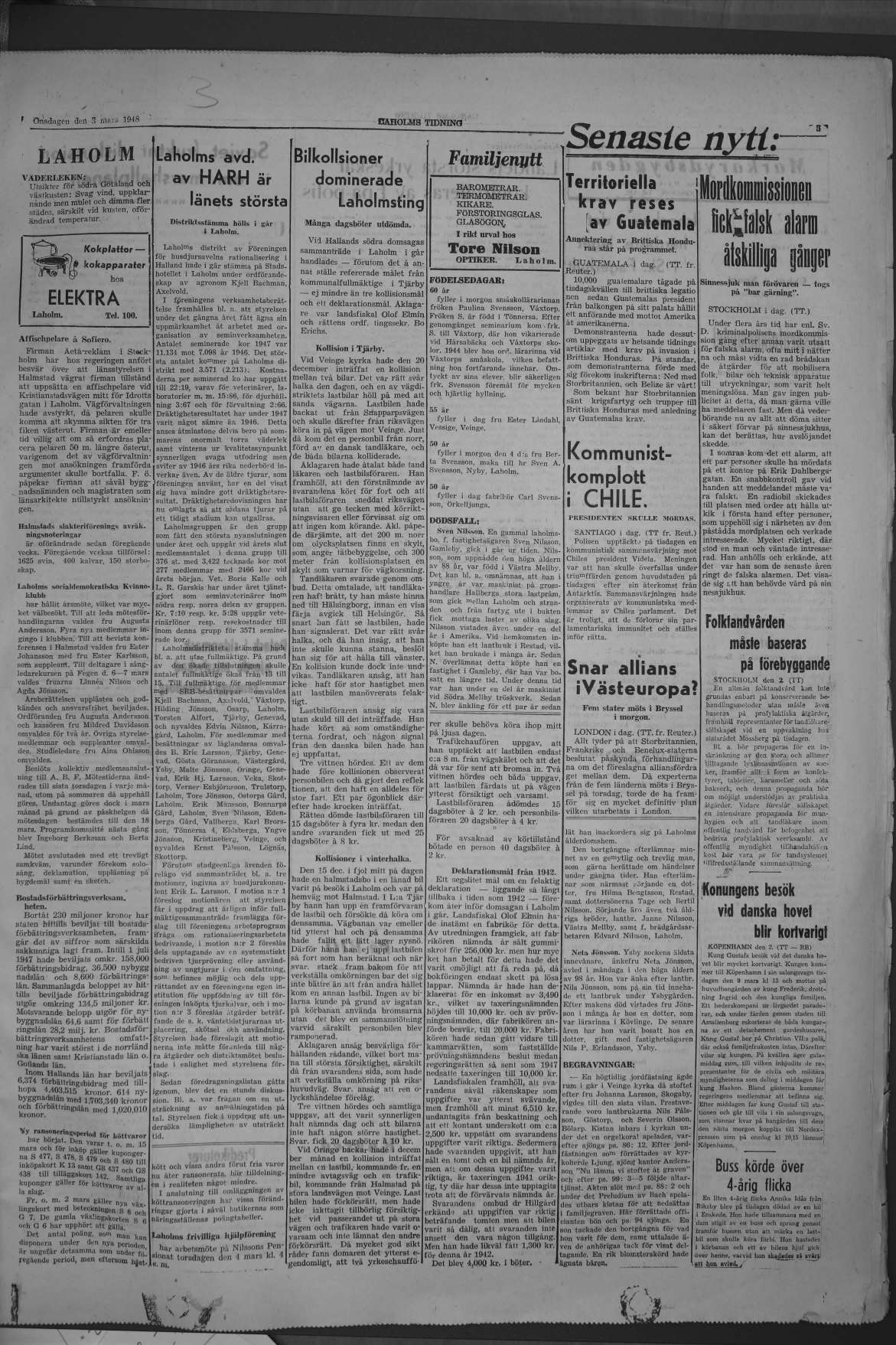 Laholms Tidning Onsdag 3 mars 1948, sida 3