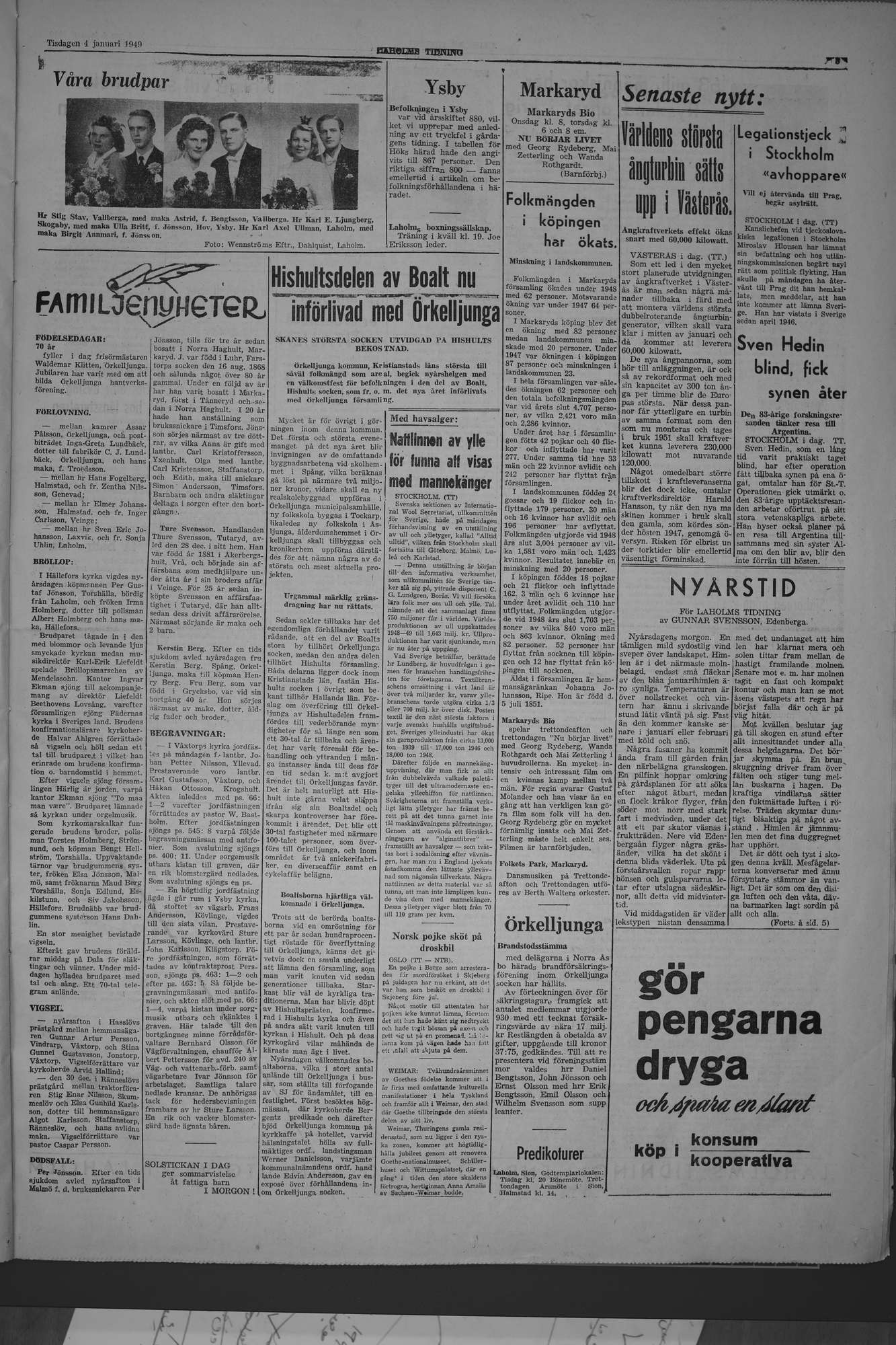 Laholms Tidning Tisdag 4 januari 1949, sida 3