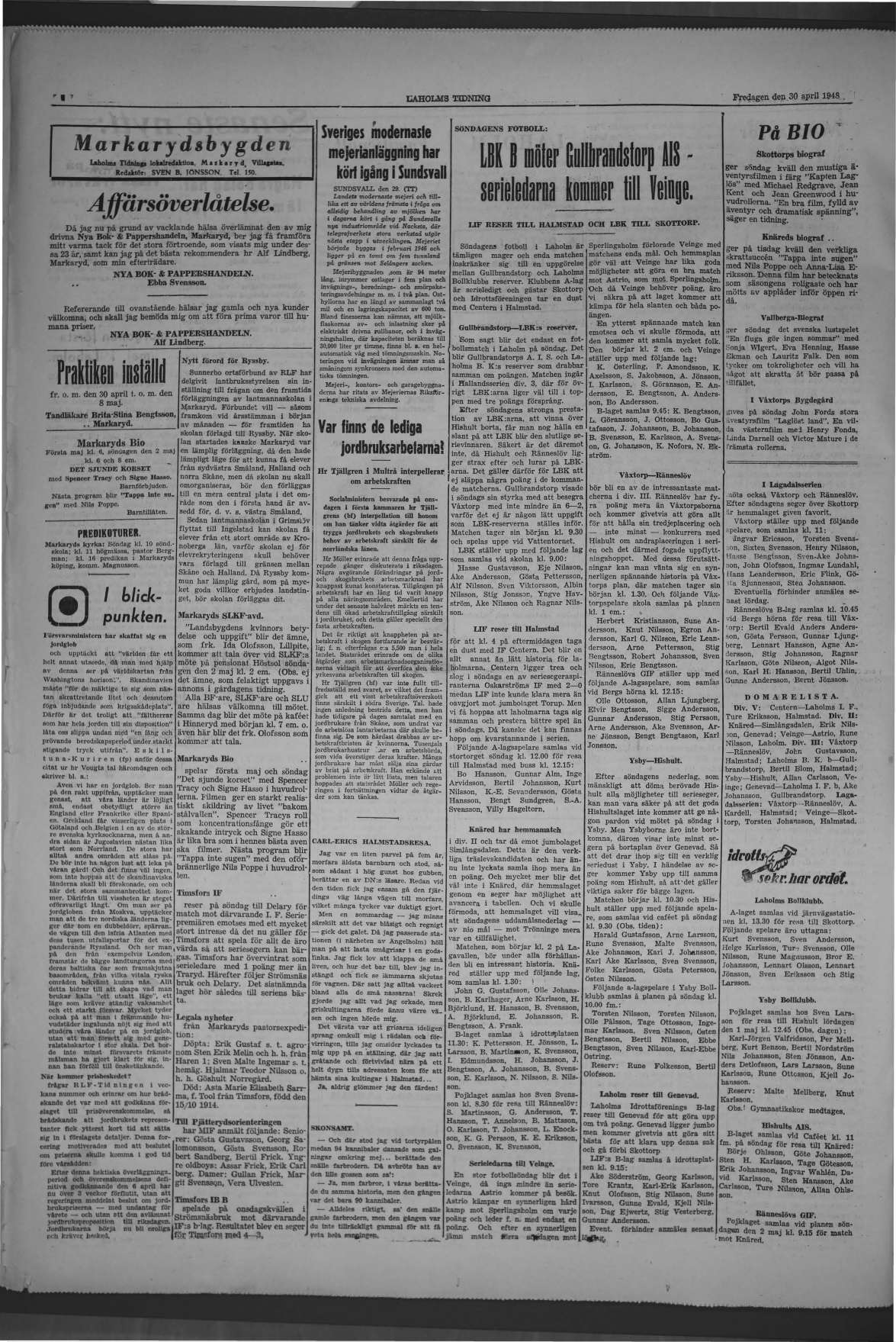 Laholms Tidning Fredag 30 april 1948, sida 4