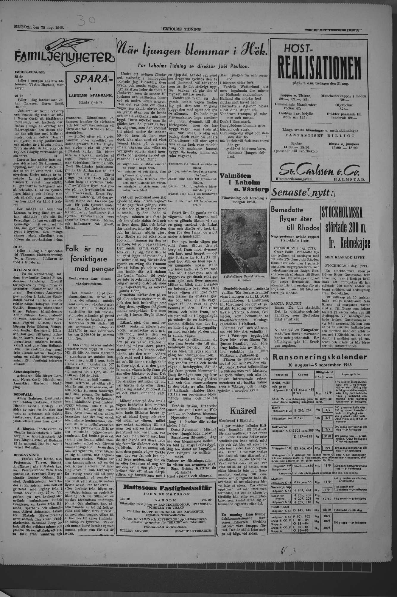 Laholms Tidning Måndag 30 augusti 1948, sida 3