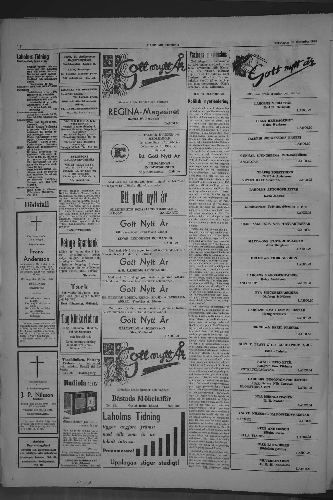 Laholms Tidning Torsdag 30 december 1948, sida 2