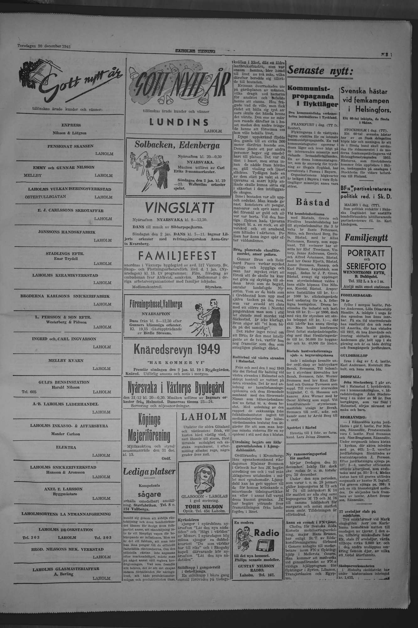 Laholms Tidning Torsdag 30 december 1948, sida 3