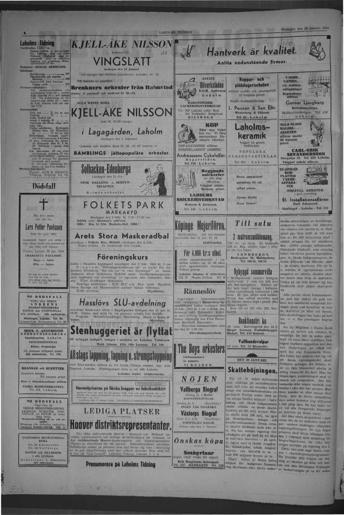 Laholms Tidning Fredag 30 januari 1948, sida 2