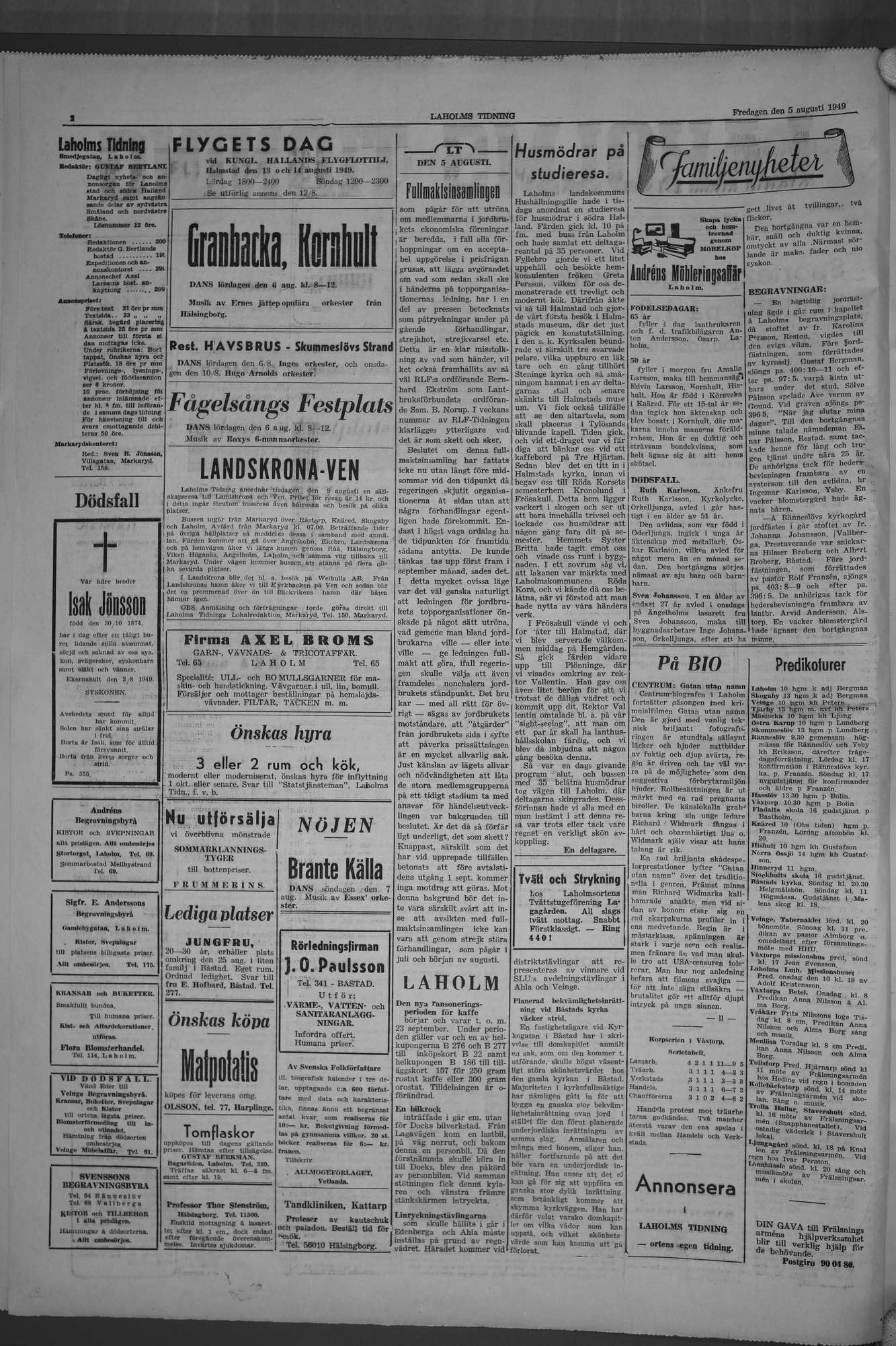 Laholms Tidning Fredag 5 augusti 1949, sida 2