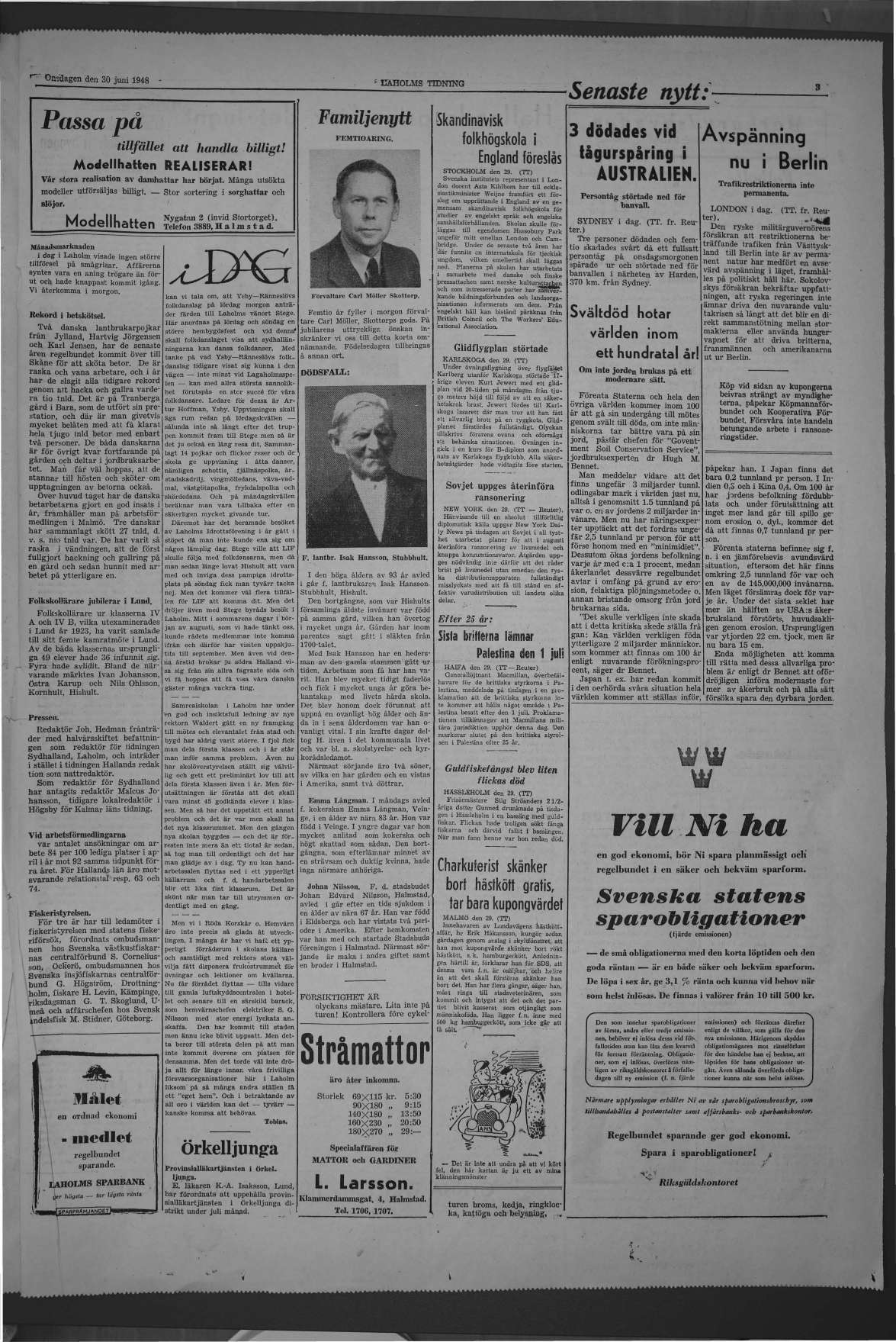 Laholms Tidning Onsdag 30 juni 1948, sida 3