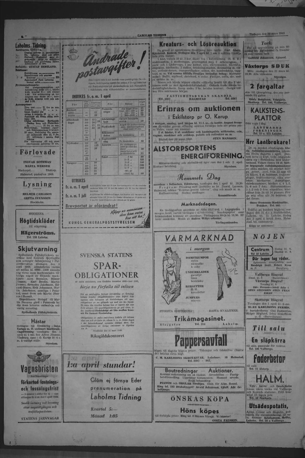 Laholms Tidning Tisdag 30 mars 1948, sida 2