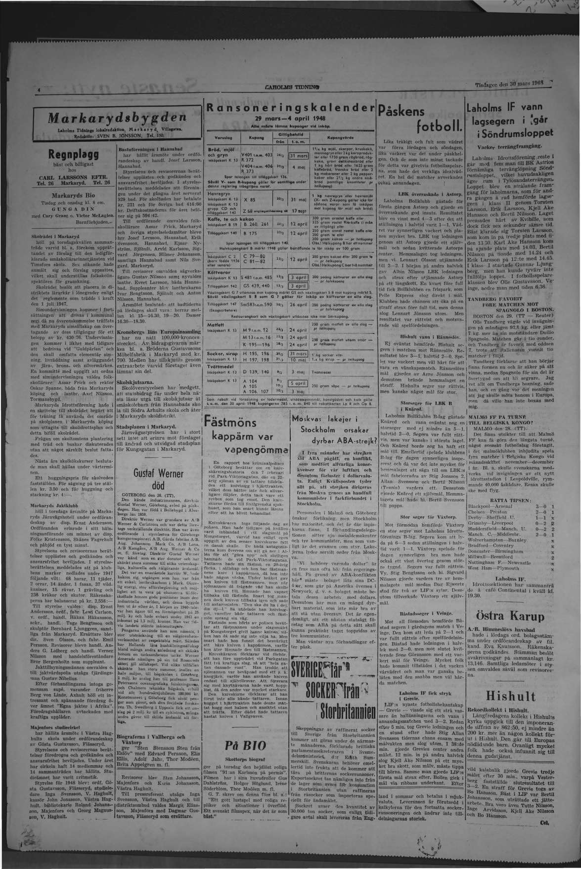 Laholms Tidning Tisdag 30 mars 1948, sida 4