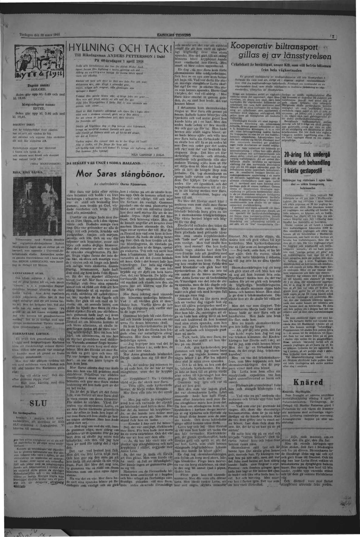 Laholms Tidning Tisdag 30 mars 1948, sida 7