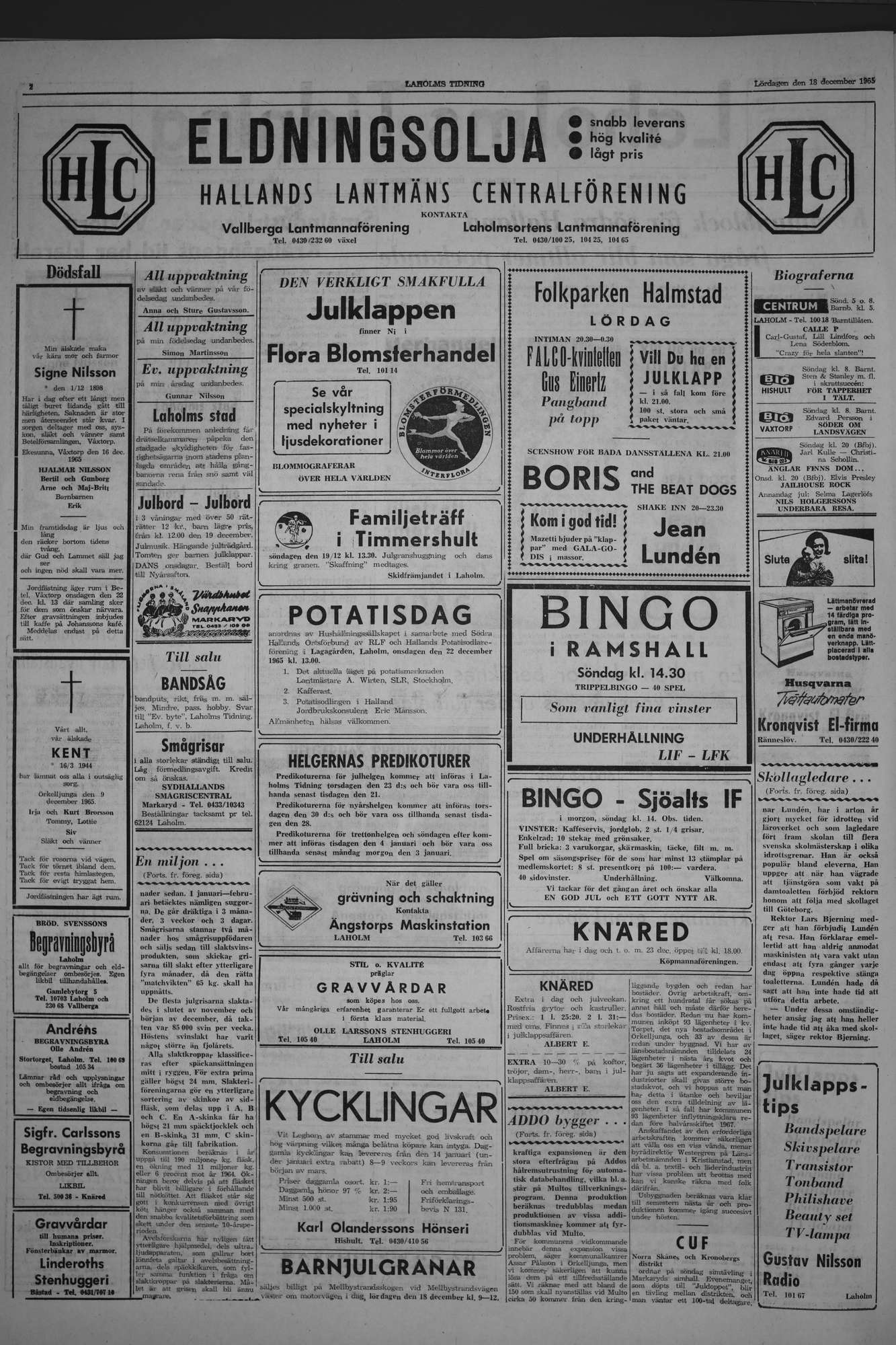 Laholms Tidning Lördag 18 december 1965, sida 2