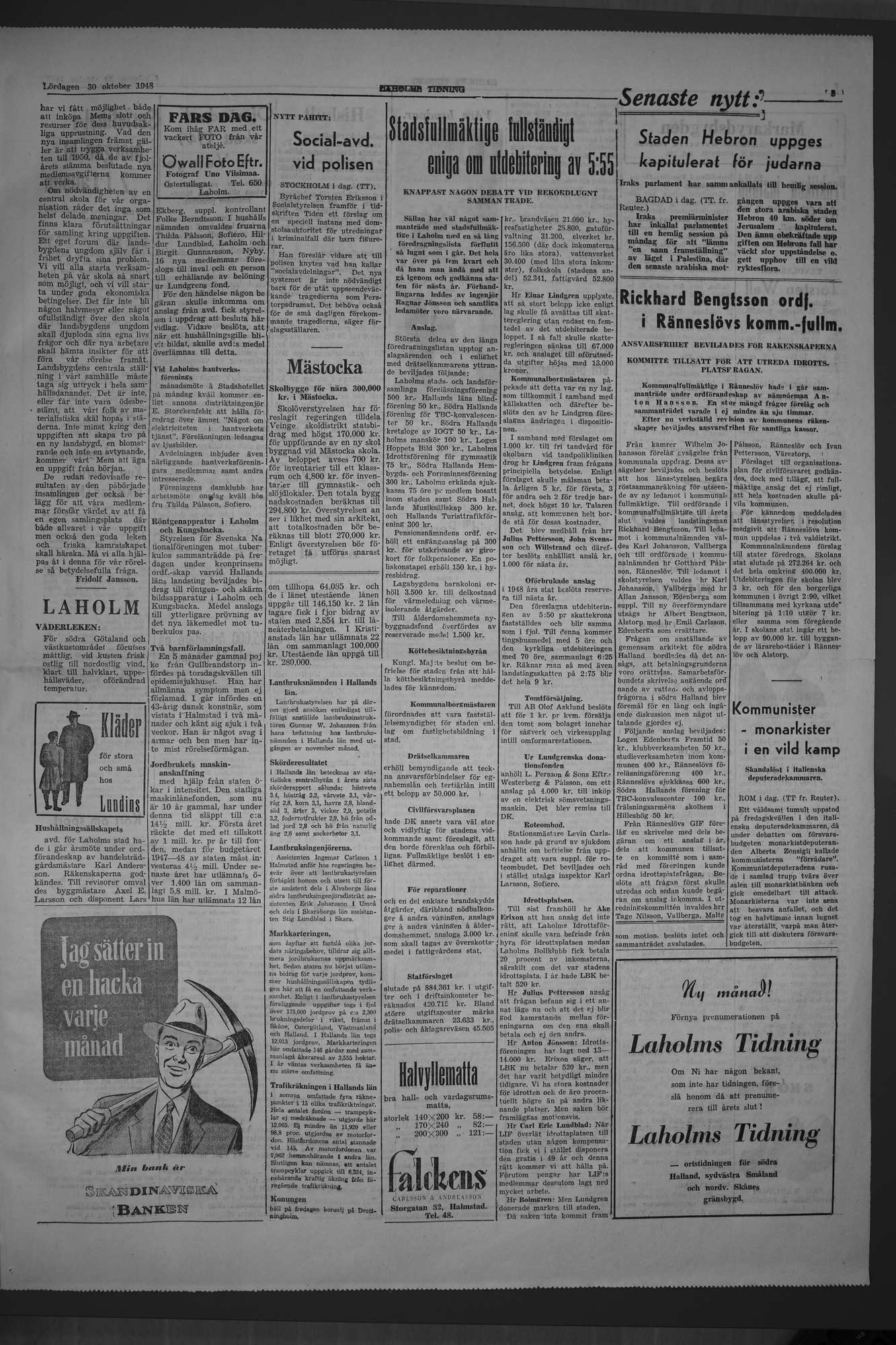 Laholms Tidning Lördag 30 oktober 1948, sida 3