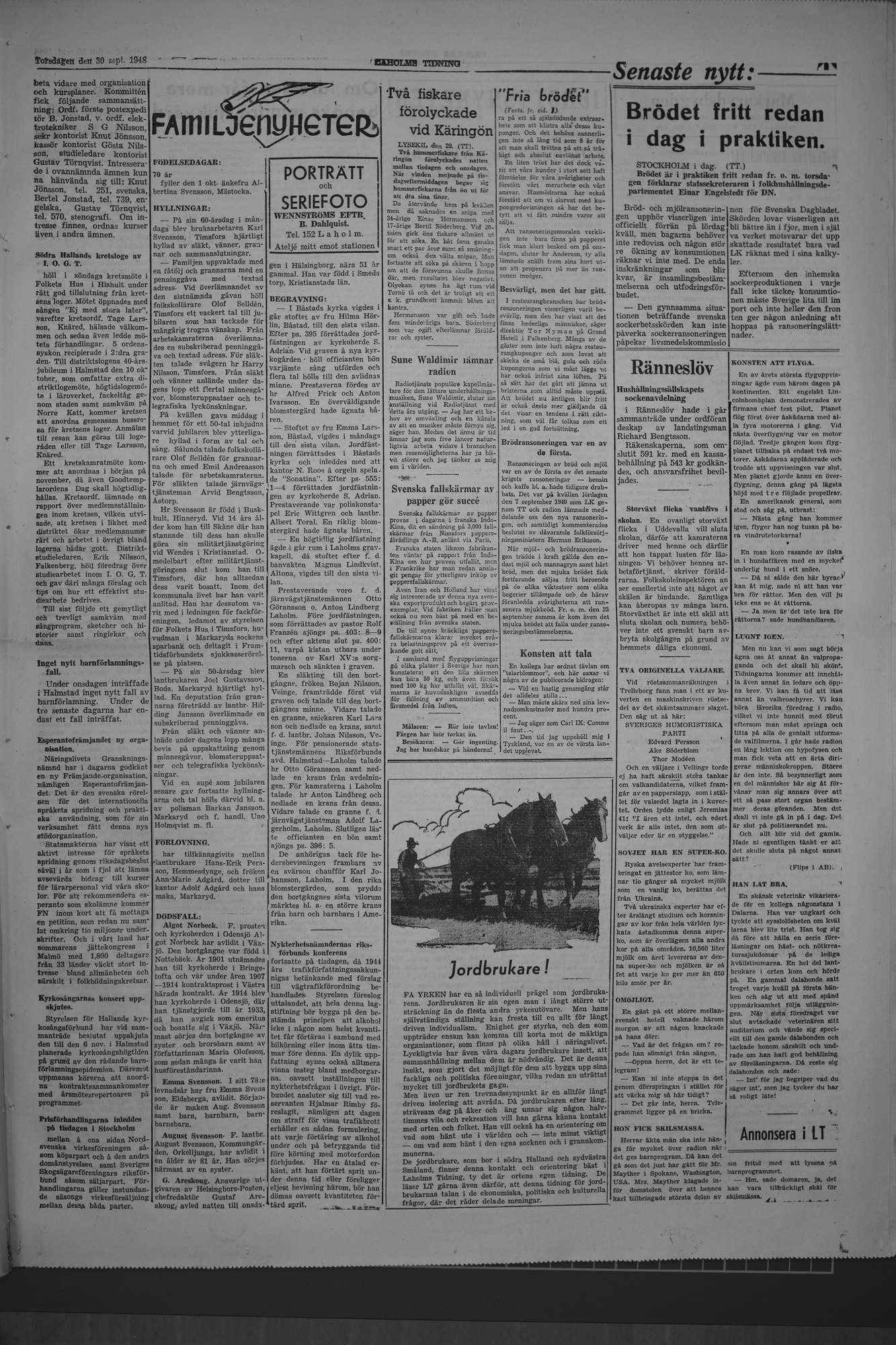Laholms Tidning Torsdag 30 september 1948, sida 3