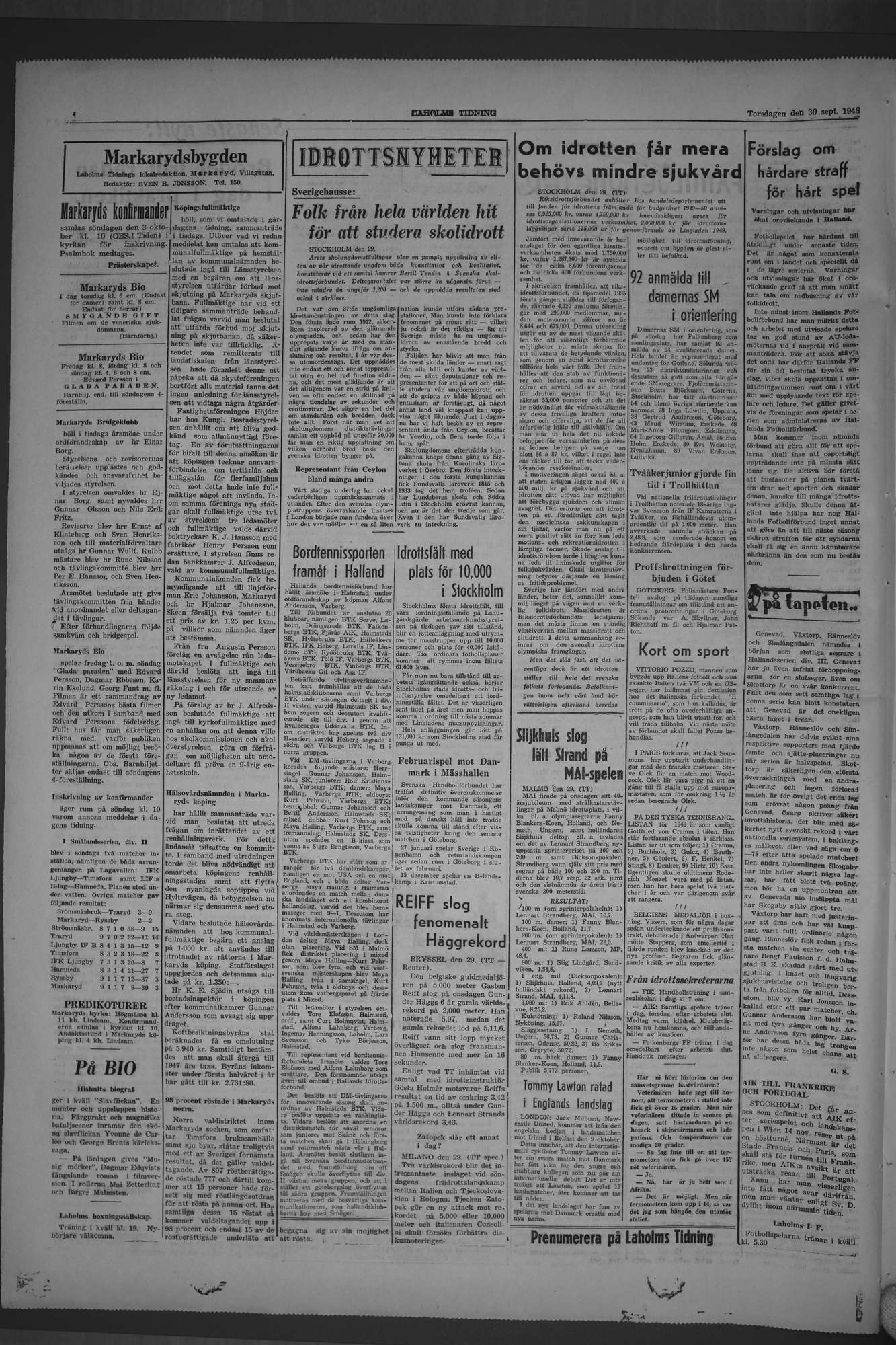 Laholms Tidning Torsdag 30 september 1948, sida 4