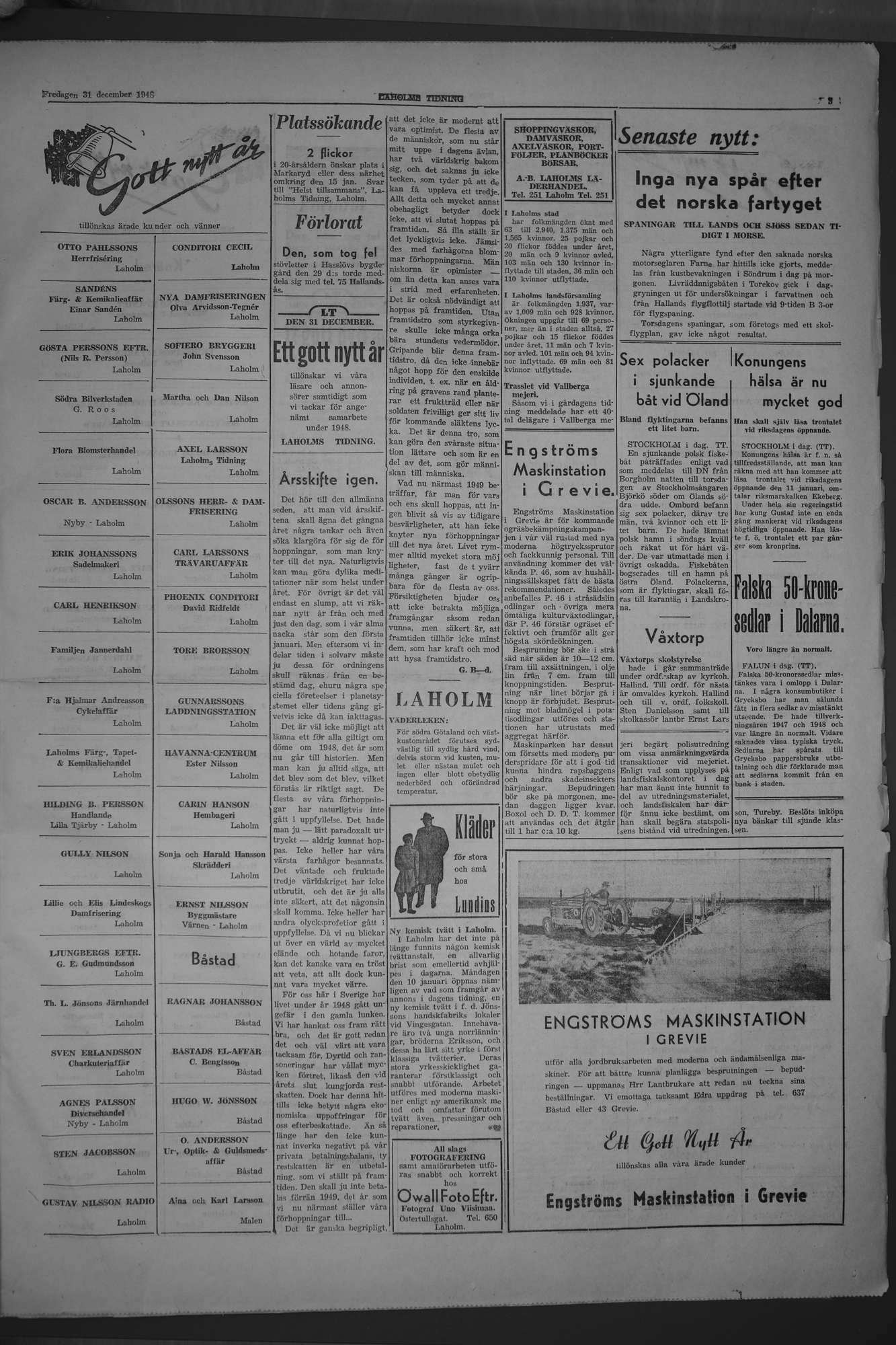 Laholms Tidning Fredag 31 december 1948, sida 3