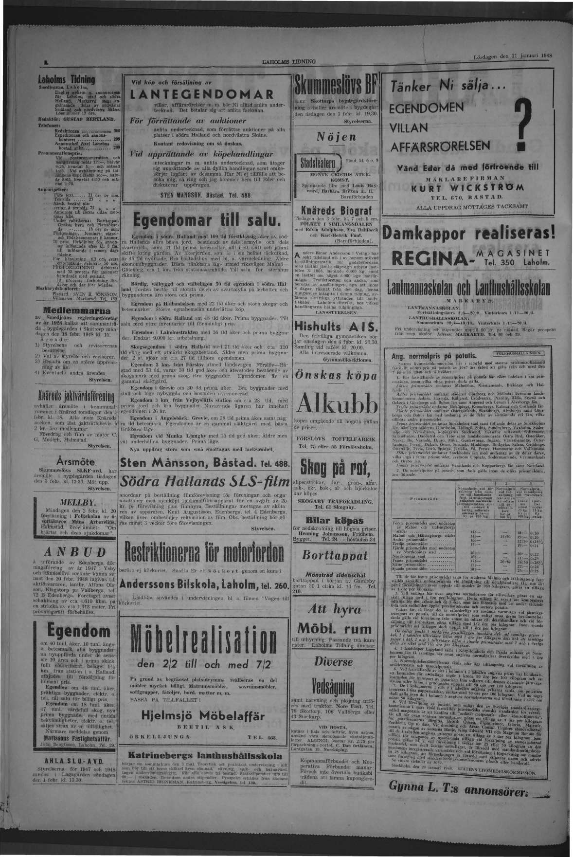 Laholms Tidning Lördag 31 januari 1948, sida 2