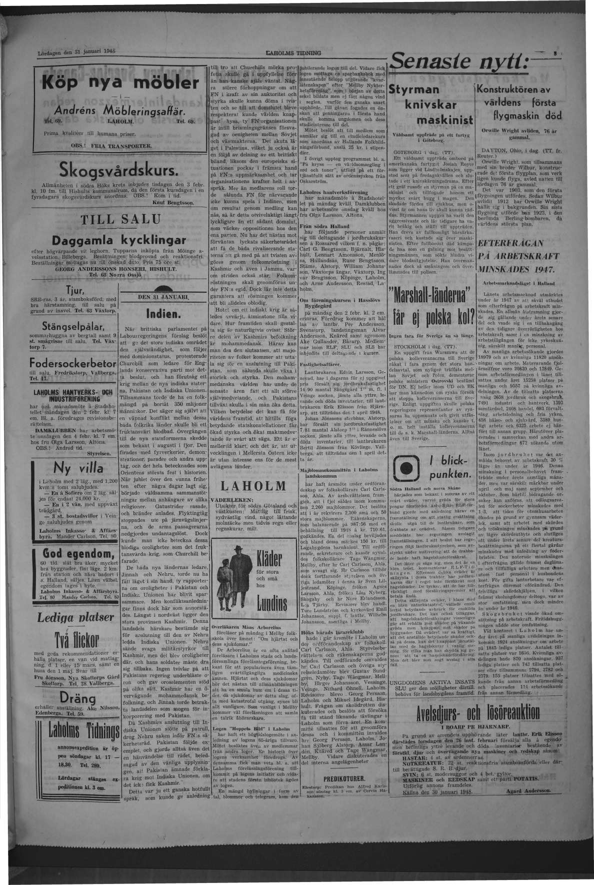 Laholms Tidning Lördag 31 januari 1948, sida 3