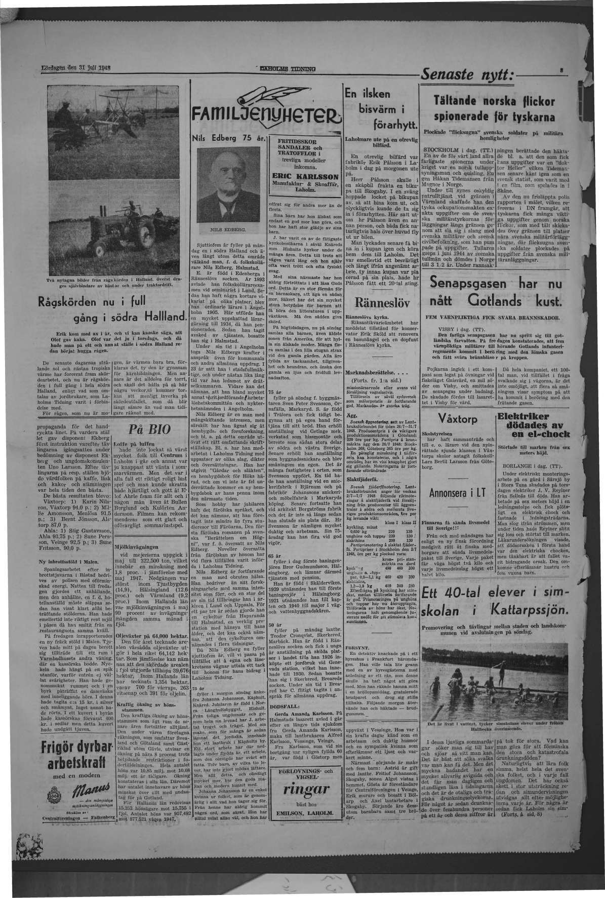 Laholms Tidning Lördag 31 juli 1948, sida 3
