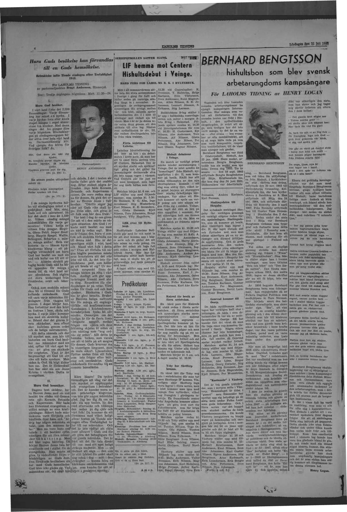 Laholms Tidning Lördag 31 juli 1948, sida 6