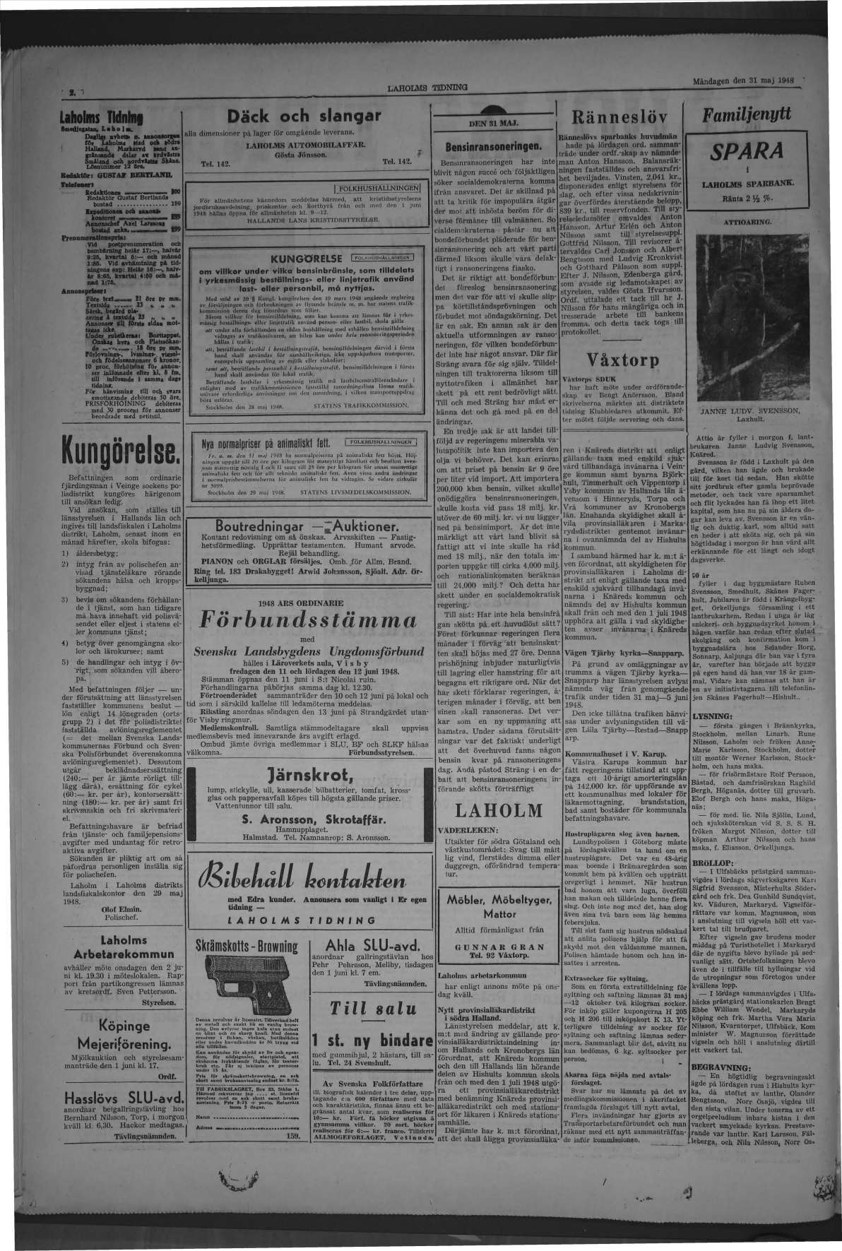 Laholms Tidning Måndag 31 maj 1948, sida 2