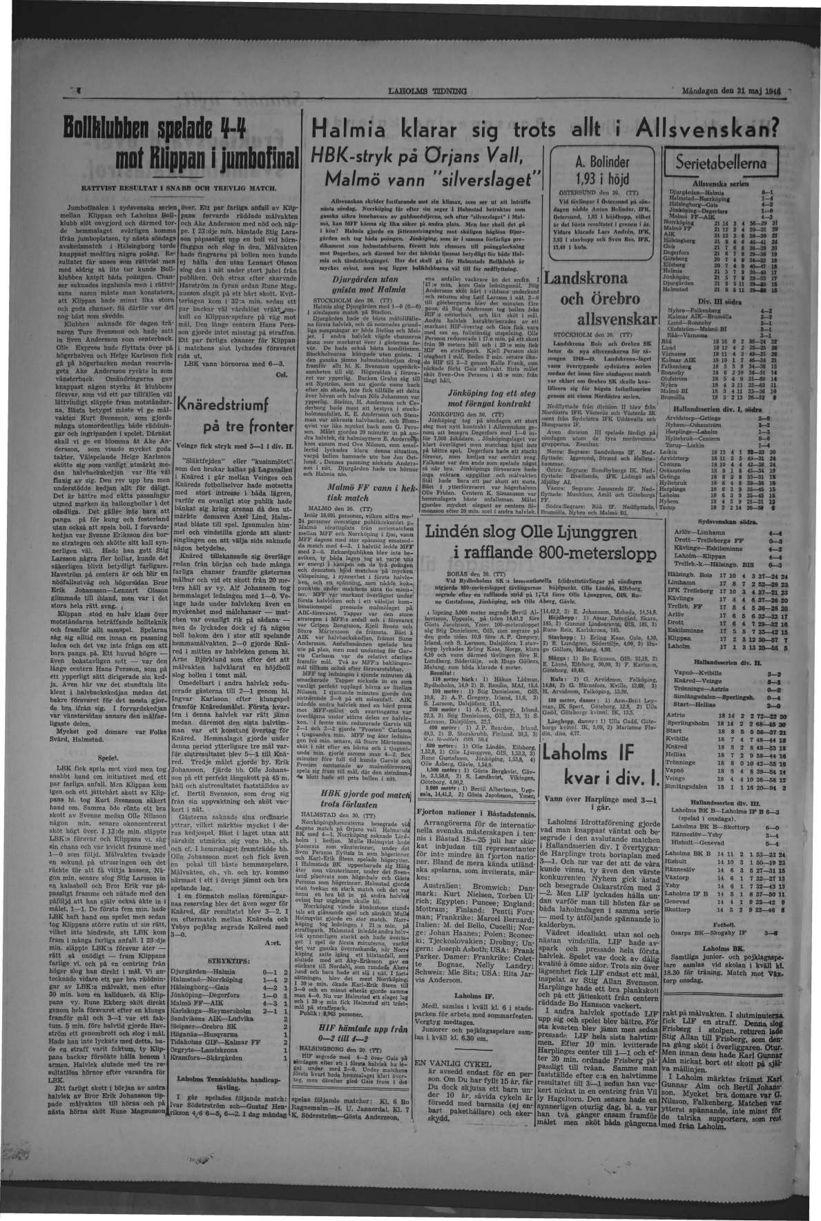 Laholms Tidning Måndag 31 maj 1948, sida 4