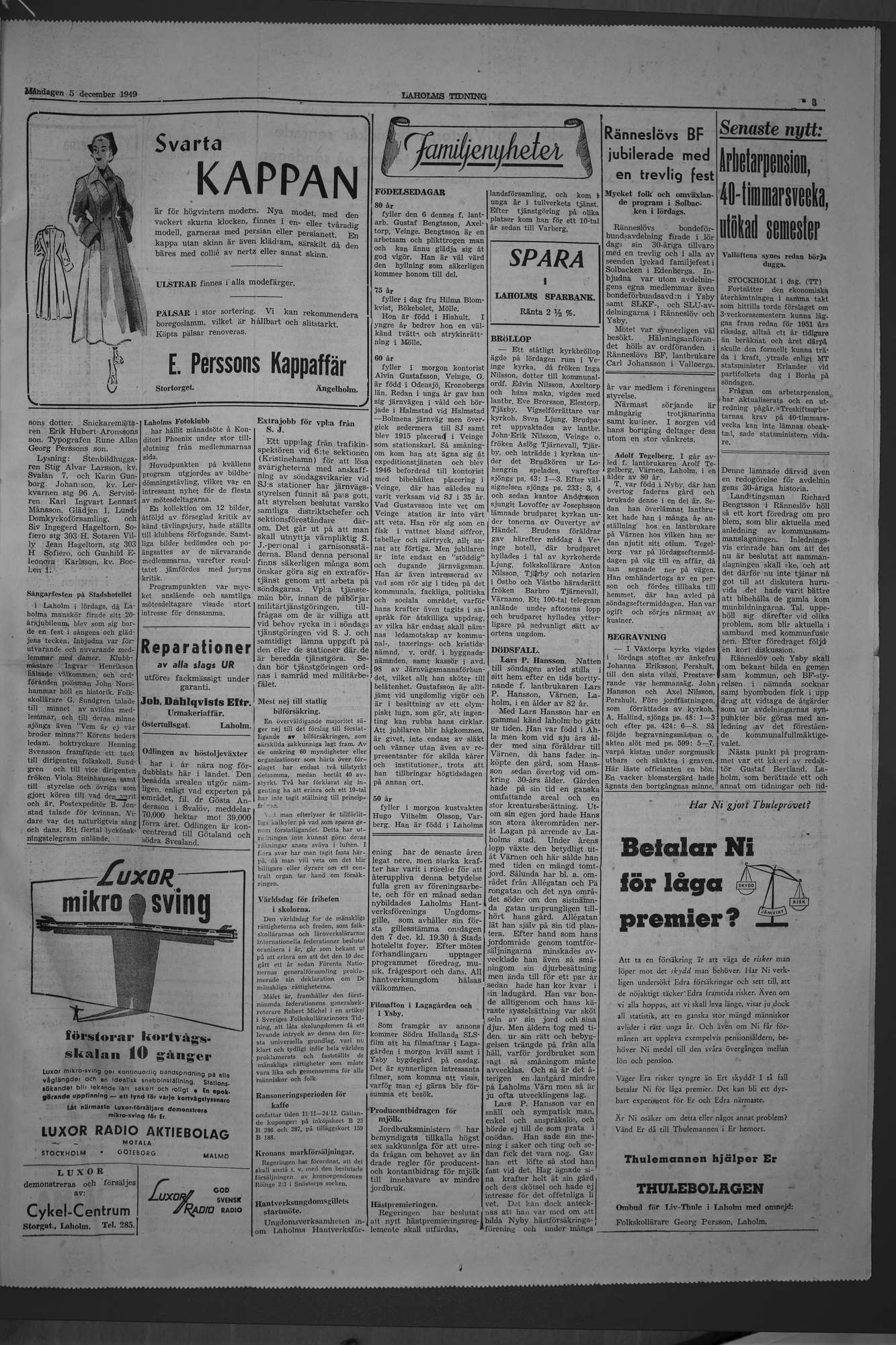 Laholms Tidning Måndag 5 december 1949, sida 3