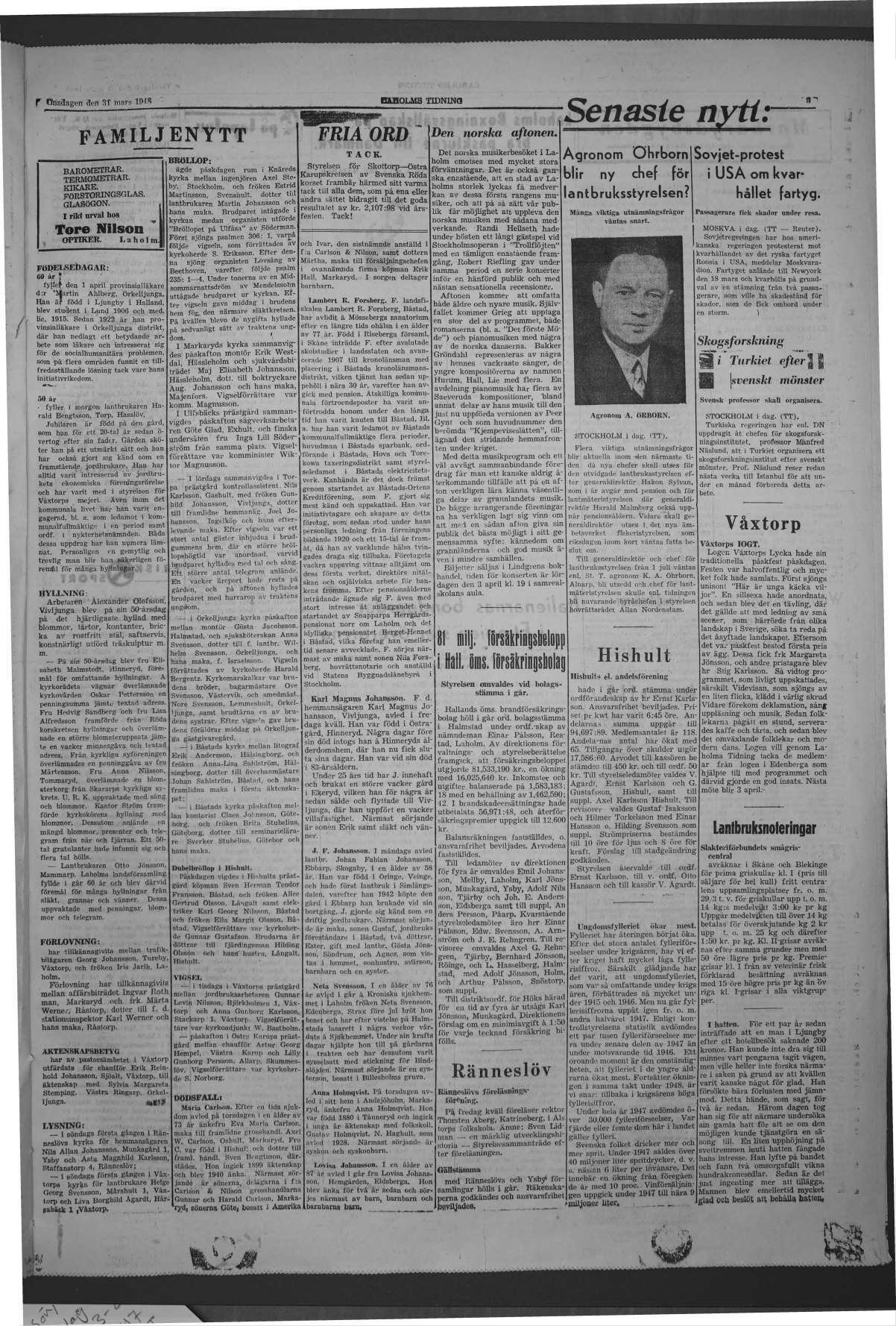 Laholms Tidning Onsdag 31 mars 1948, sida 3