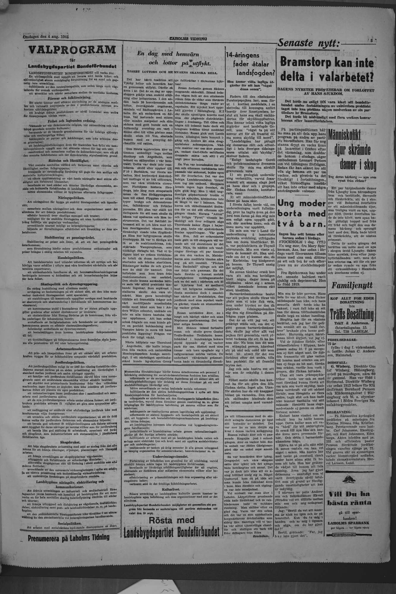 Laholms Tidning Onsdag 4 augusti 1948, sida 3