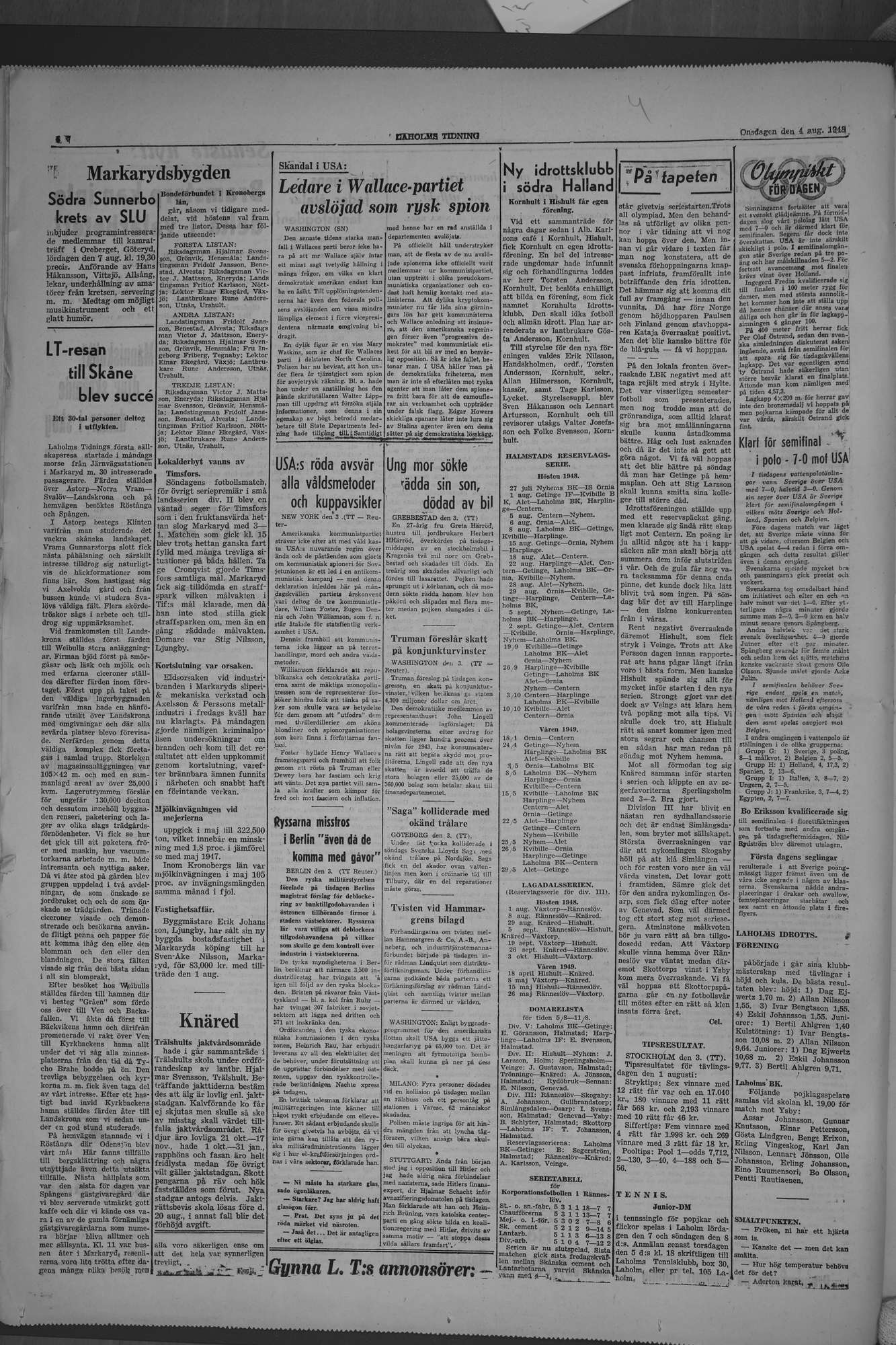 Laholms Tidning Onsdag 4 augusti 1948, sida 4