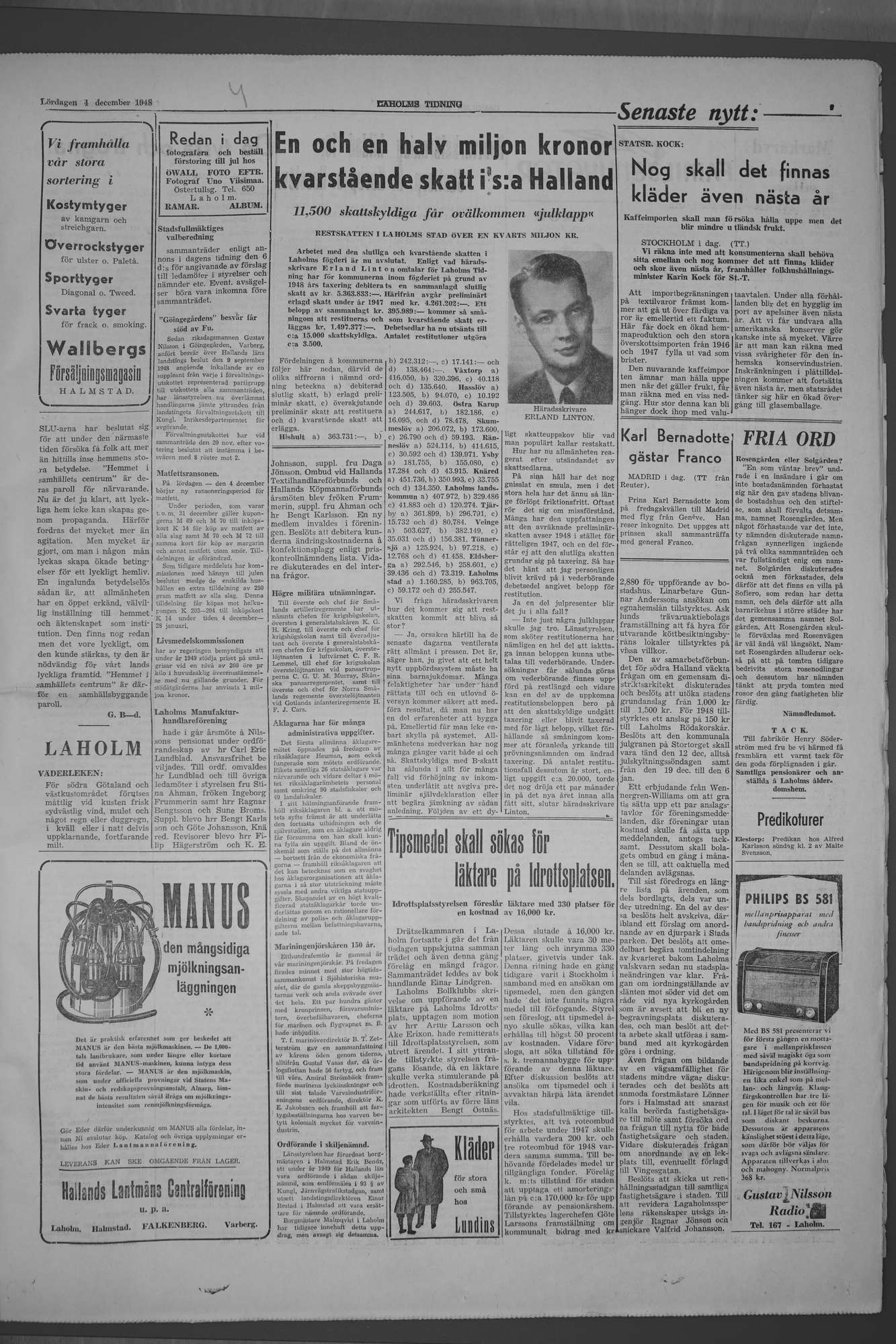 Laholms Tidning Lördag 4 december 1948, sida 3