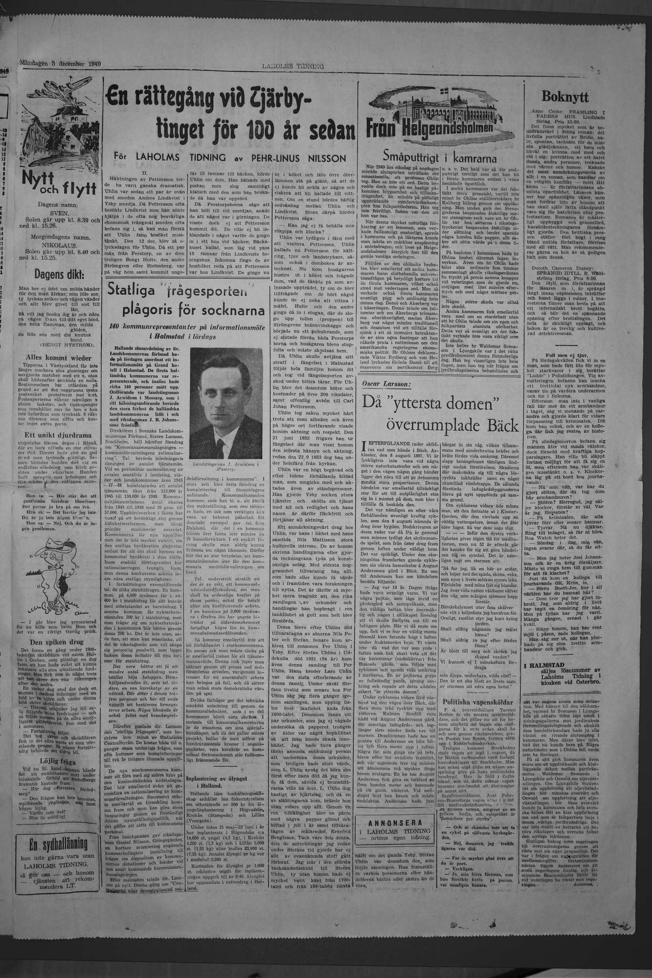Laholms Tidning Måndag 5 december 1949, sida 5