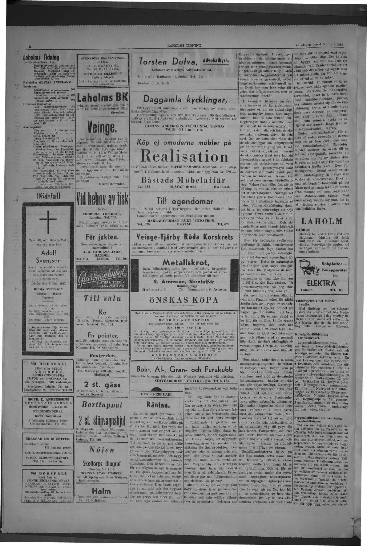 Laholms Tidning Onsdag 4 februari 1948, sida 2